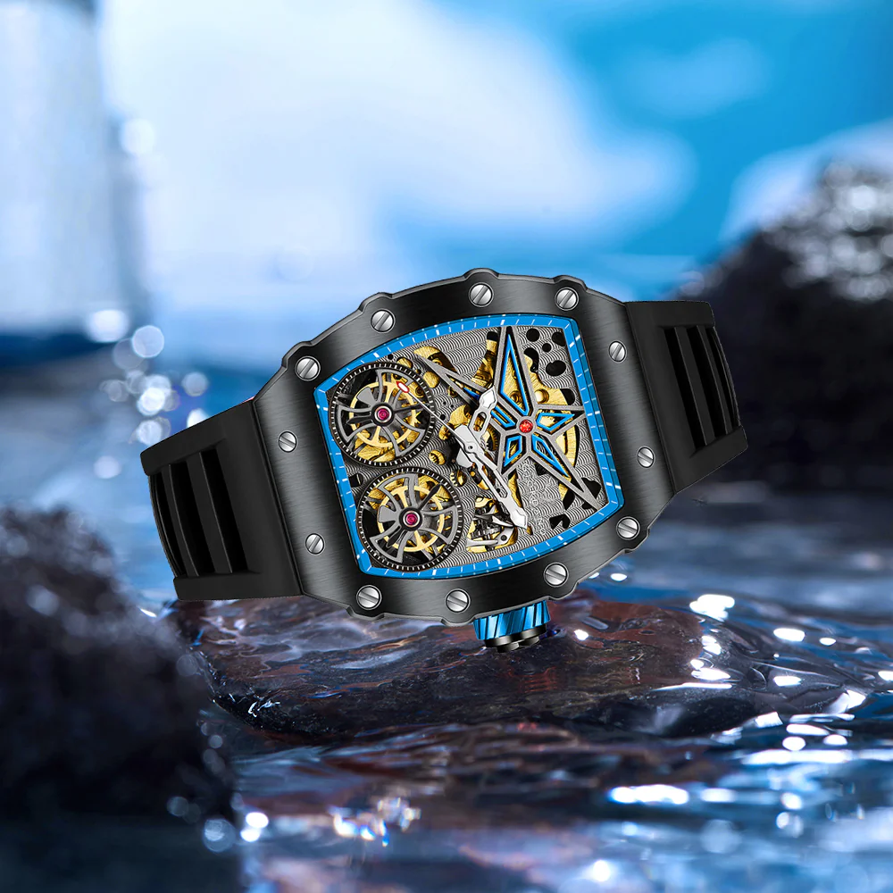 Giordano Luxury Automatic Watch for Men – Mechanical Skeleton Dial, Dual Gear Display,Silicon Strap | GZ-50128-01 - Image 4
