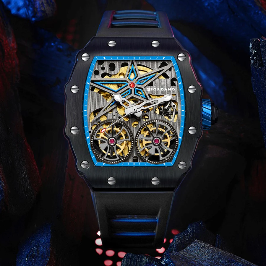 Giordano Luxury Automatic Watch for Men – Mechanical Skeleton Dial, Dual Gear Display,Silicon Strap | GZ-50128-01 - Image 5