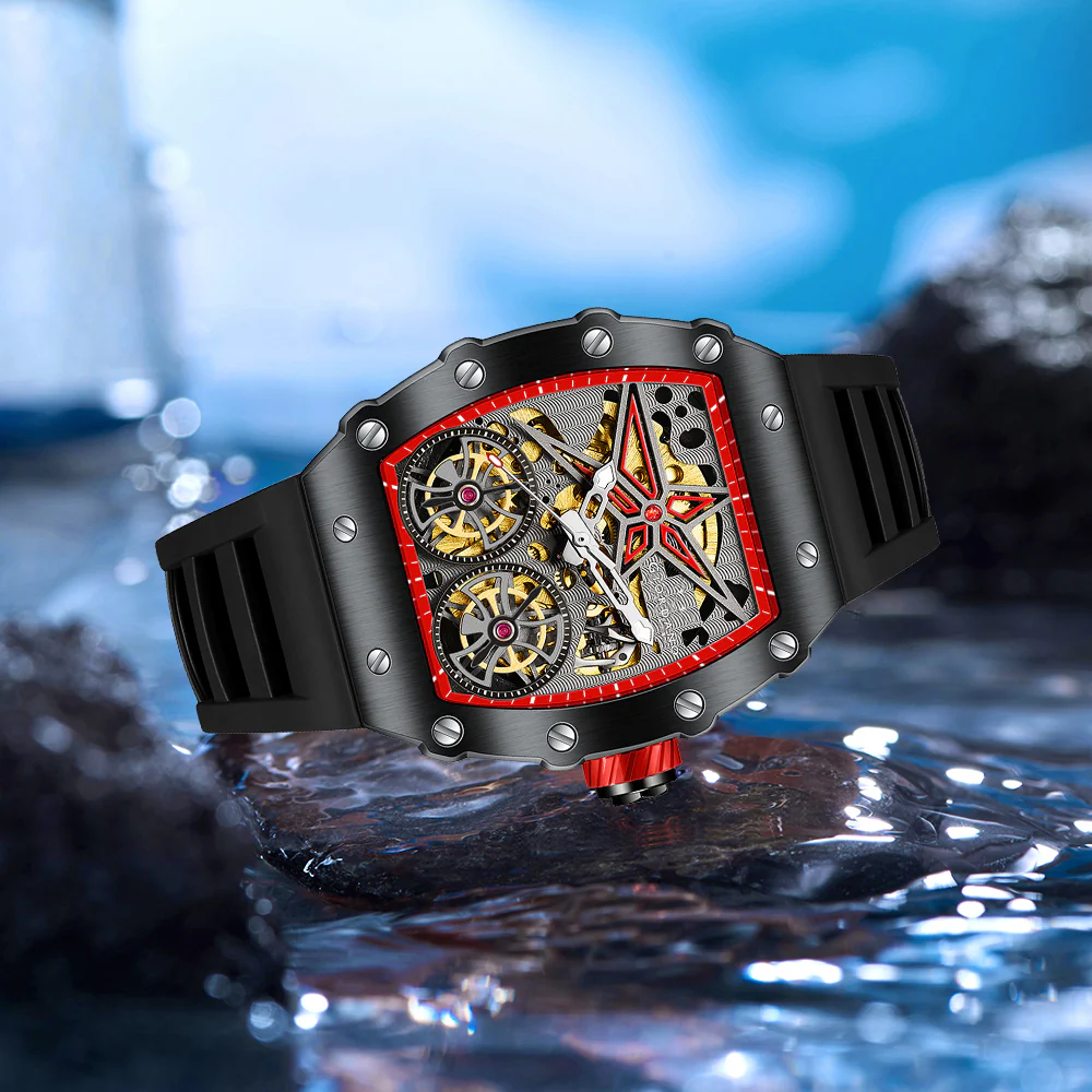Giordano Luxury Automatic Watch for Men – Mechanical Skeleton Dial, Dual Gear Display,Silicon Strap | GZ-50128-02 - Image 4
