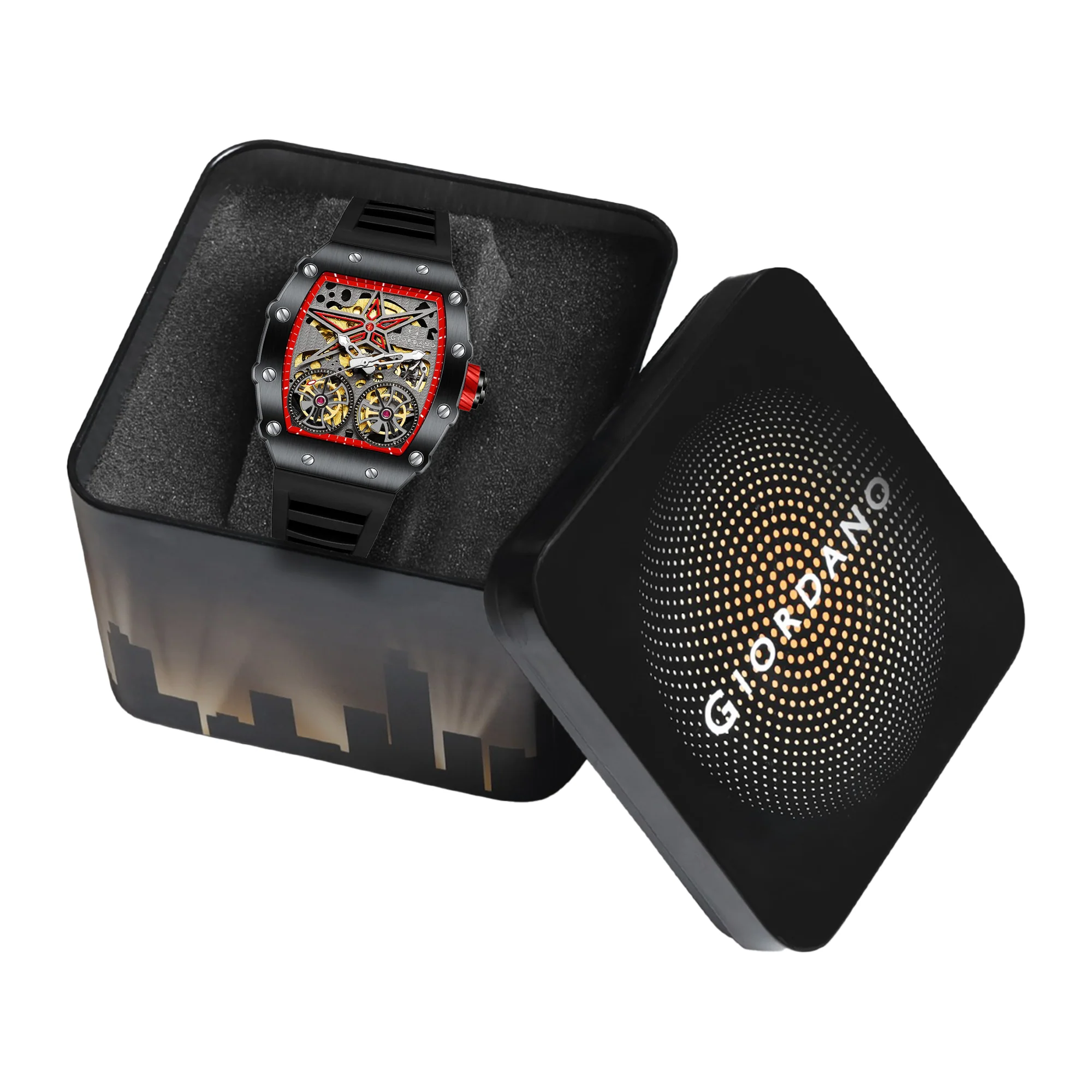 Giordano Luxury Automatic Watch for Men – Mechanical Skeleton Dial, Dual Gear Display,Silicon Strap | GZ-50128-02 - Image 6