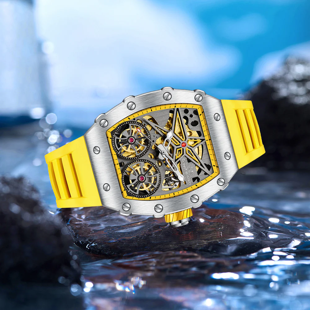 Giordano Luxury Automatic Watch for Men – Mechanical Skeleton Dial, Dual Gear Display,Silicon Strap | GZ-50128-03 - Image 4