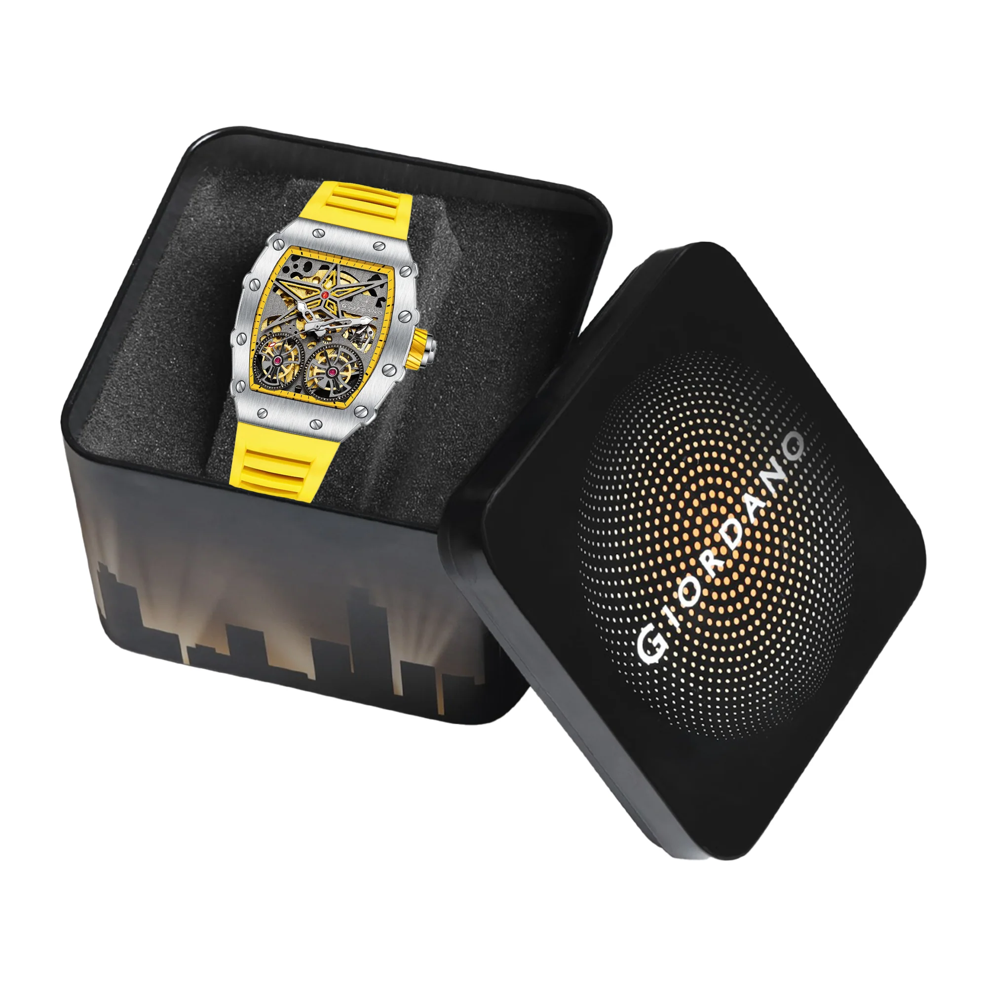 Giordano Luxury Automatic Watch for Men – Mechanical Skeleton Dial, Dual Gear Display,Silicon Strap | GZ-50128-03 - Image 6