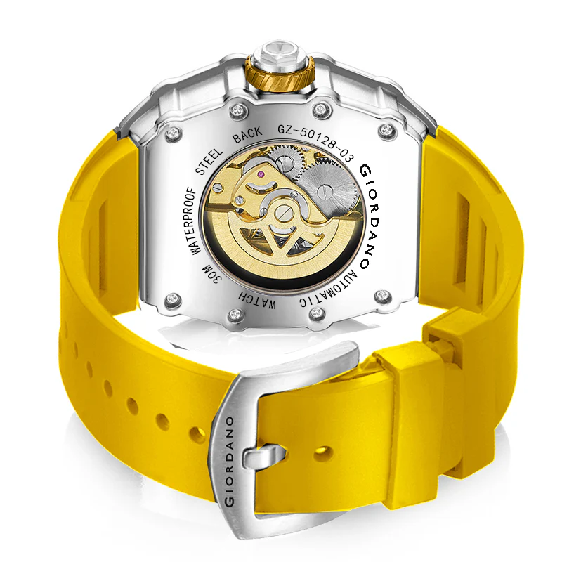 Giordano Luxury Automatic Watch for Men – Mechanical Skeleton Dial, Dual Gear Display,Silicon Strap | GZ-50128-03 - Image 7