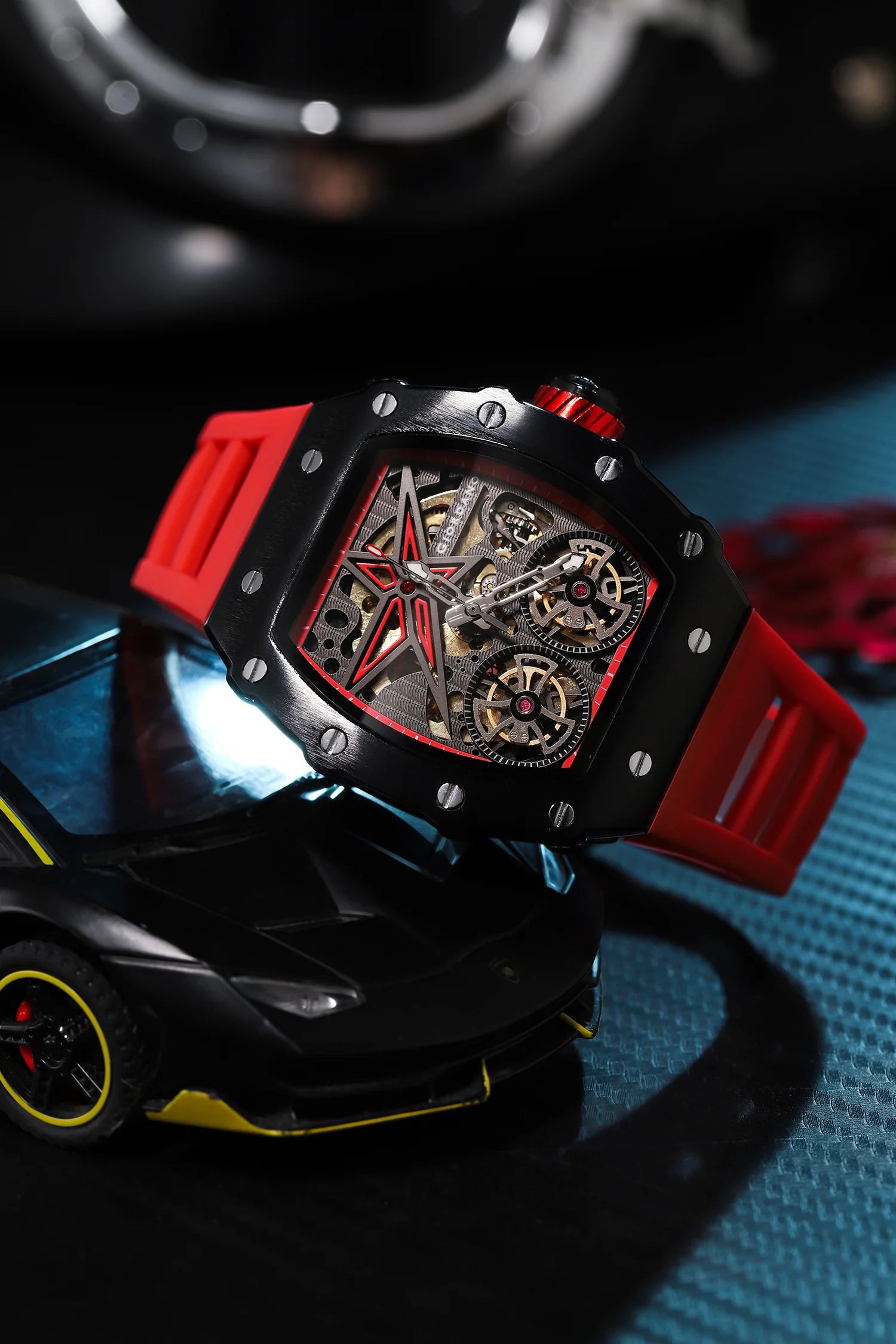 Giordano Luxury Automatic Watch for Men – Mechanical Skeleton Dial, Dual Gear Display,Silicon Strap | GZ-50128-04 - Image 4