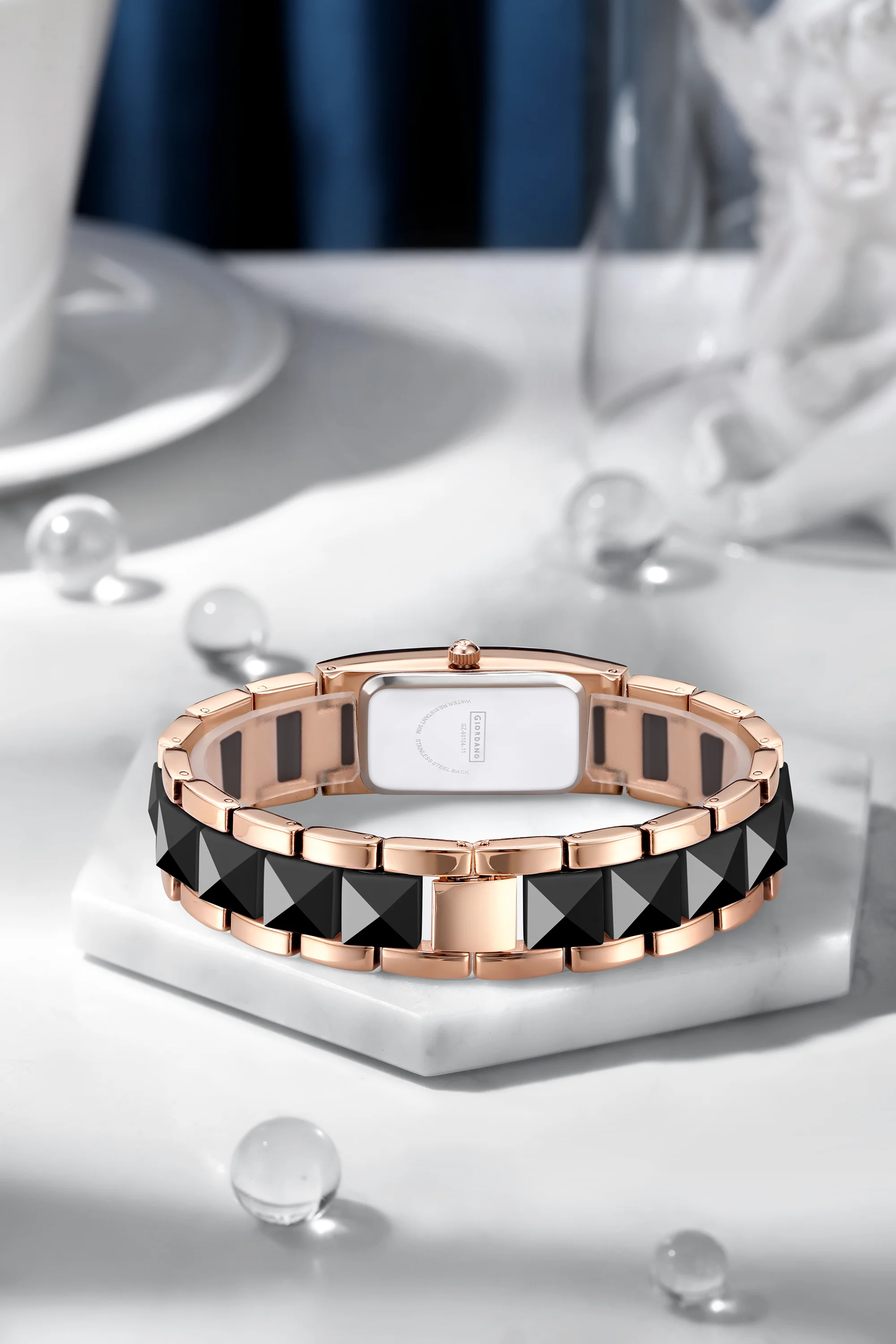 Giordano Luxury Crystal Studded Bracelet Watch for Women -  Elegant Rectangular Dial, Quartz Movement and stainless steel strap | GZ-60104-11 - Image 4