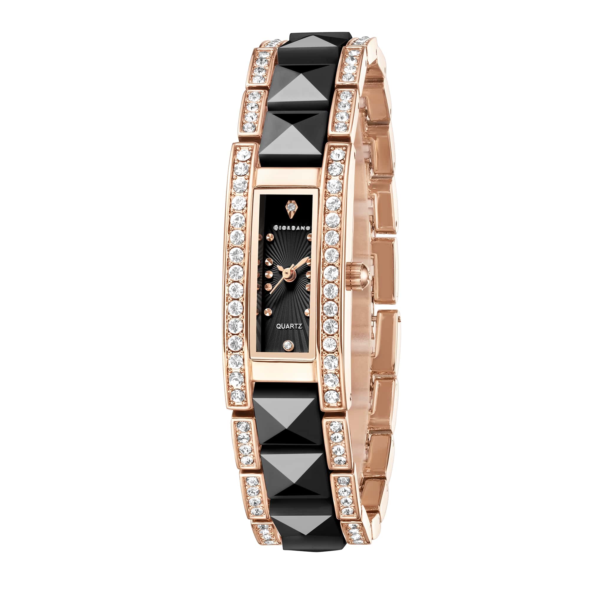 Giordano Luxury Crystal Studded Bracelet Watch for Women -  Elegant Rectangular Dial, Quartz Movement and stainless steel strap | GZ-60104-11 - Image 5