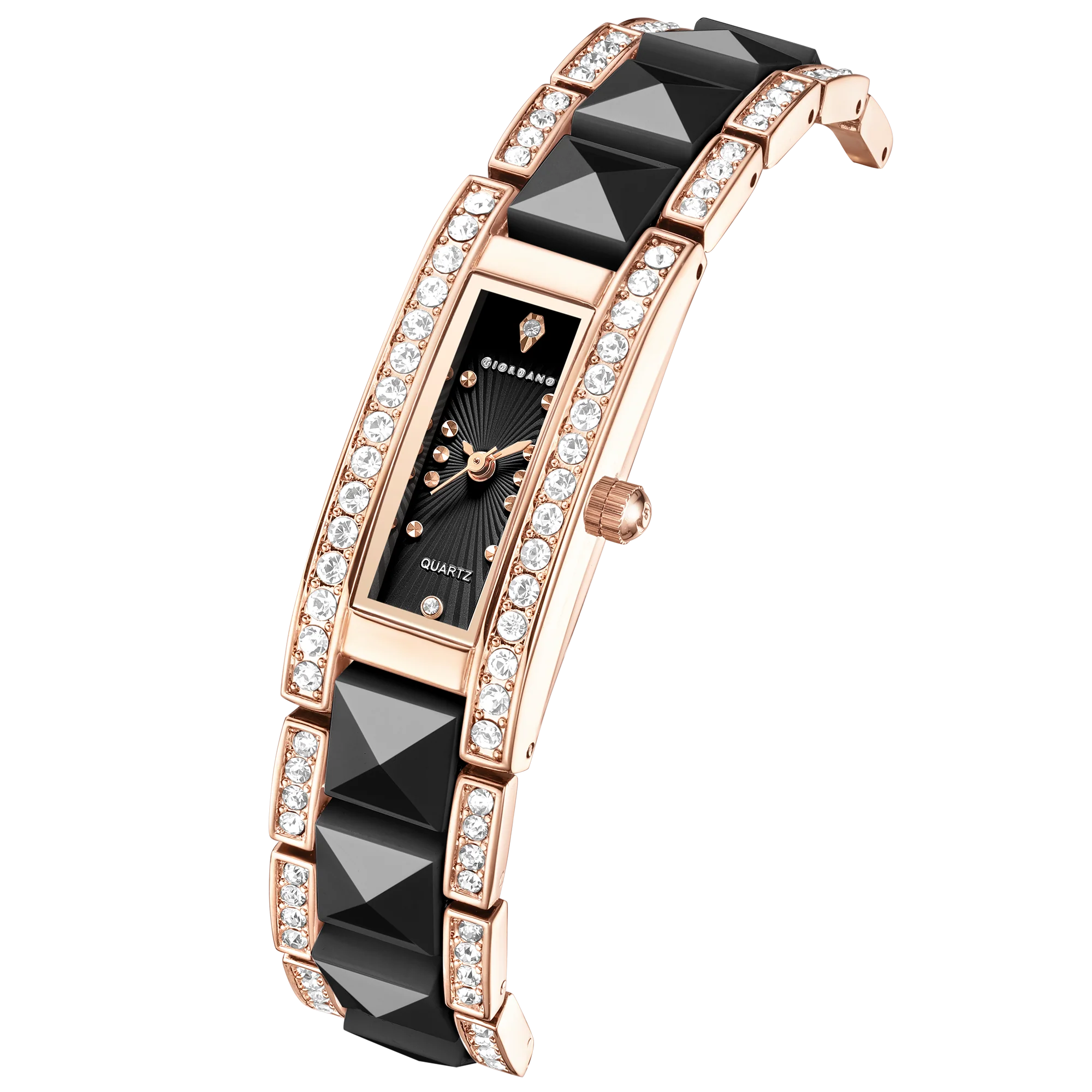 Giordano Luxury Crystal Studded Bracelet Watch for Women -  Elegant Rectangular Dial, Quartz Movement and stainless steel strap | GZ-60104-11 - Image 6