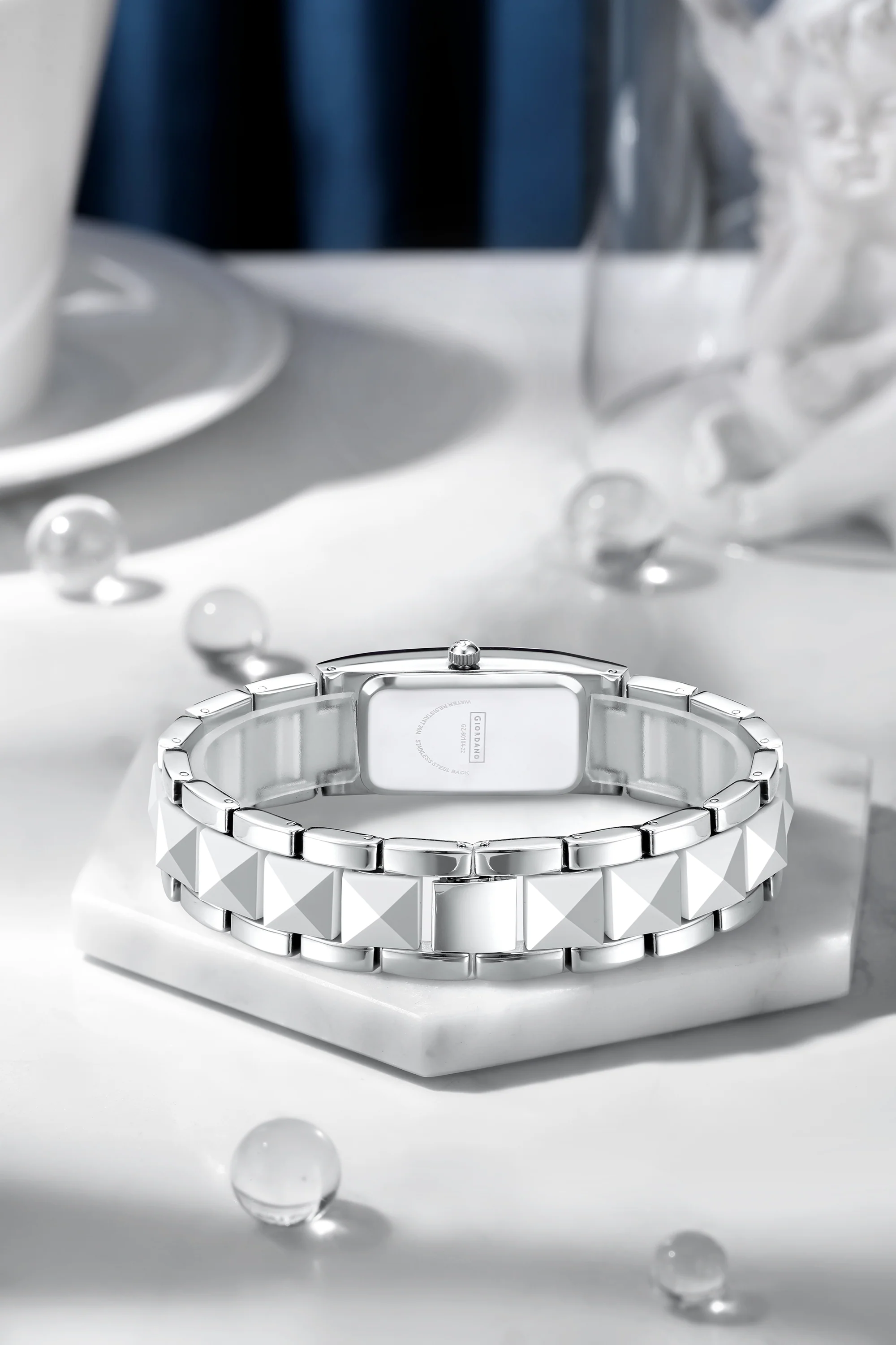 Giordano Luxury Crystal Studded Bracelet Watch for Women -  Elegant Rectangular Dial, Quartz Movement and stainless steel strap | GZ-60104-22 - Image 3