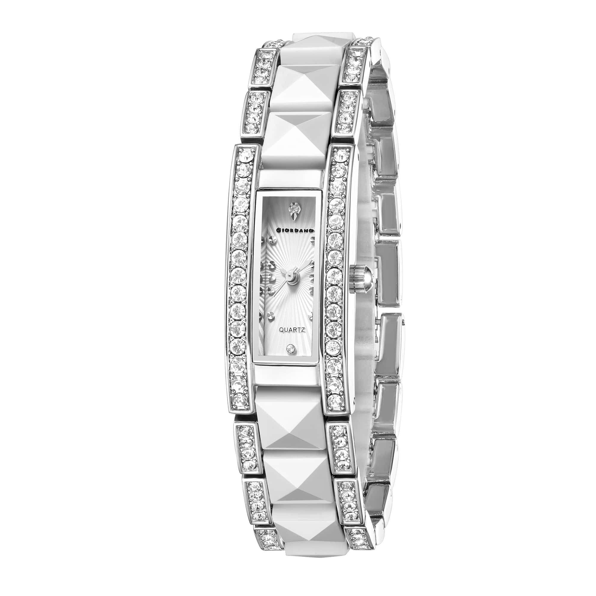 Giordano Luxury Crystal Studded Bracelet Watch for Women -  Elegant Rectangular Dial, Quartz Movement and stainless steel strap | GZ-60104-22 - Image 5