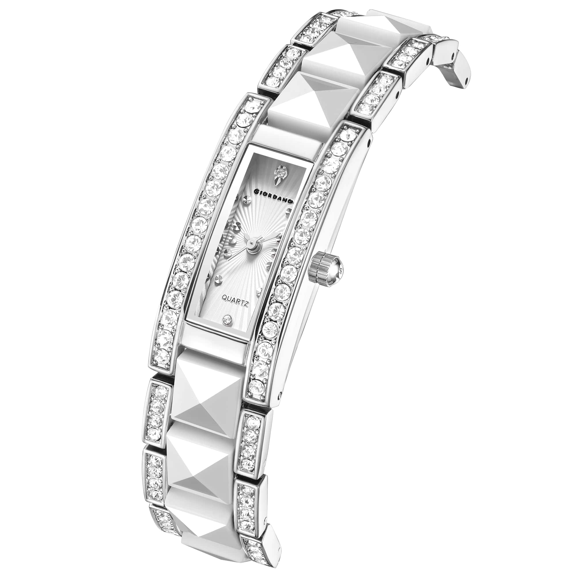 Giordano Luxury Crystal Studded Bracelet Watch for Women -  Elegant Rectangular Dial, Quartz Movement and stainless steel strap | GZ-60104-22 - Image 6