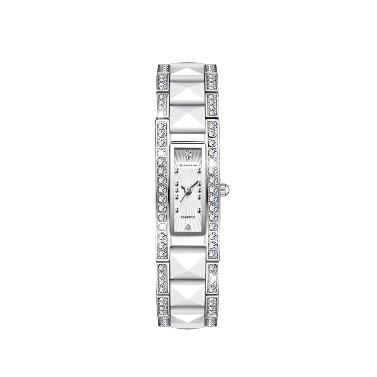 Giordano Luxury Crystal Studded Bracelet Watch for Women -  Elegant Rectangular Dial, Quartz Movement and stainless steel strap | GZ-60104-22 - Image 7