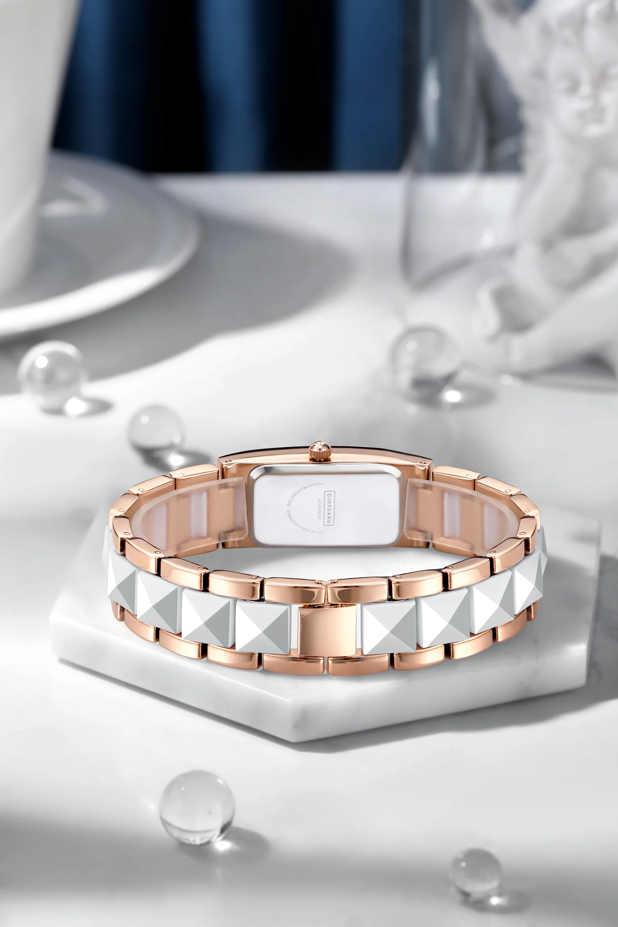 Giordano Luxury Crystal Studded Bracelet Watch for Women -  Elegant Rectangular Dial, Quartz Movement and stainless steel strap | GZ-60104-33 - Image 10
