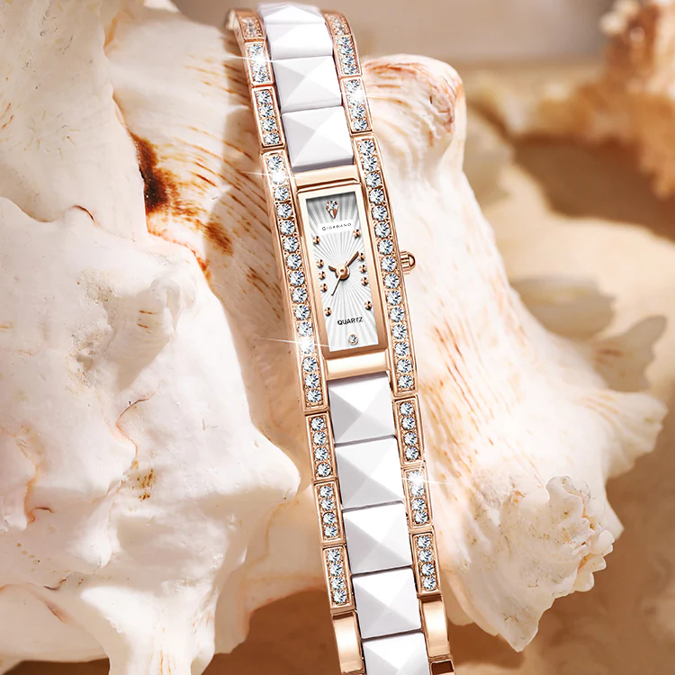 Giordano Luxury Crystal Studded Bracelet Watch for Women -  Elegant Rectangular Dial, Quartz Movement and stainless steel strap | GZ-60104-33 - Image 5