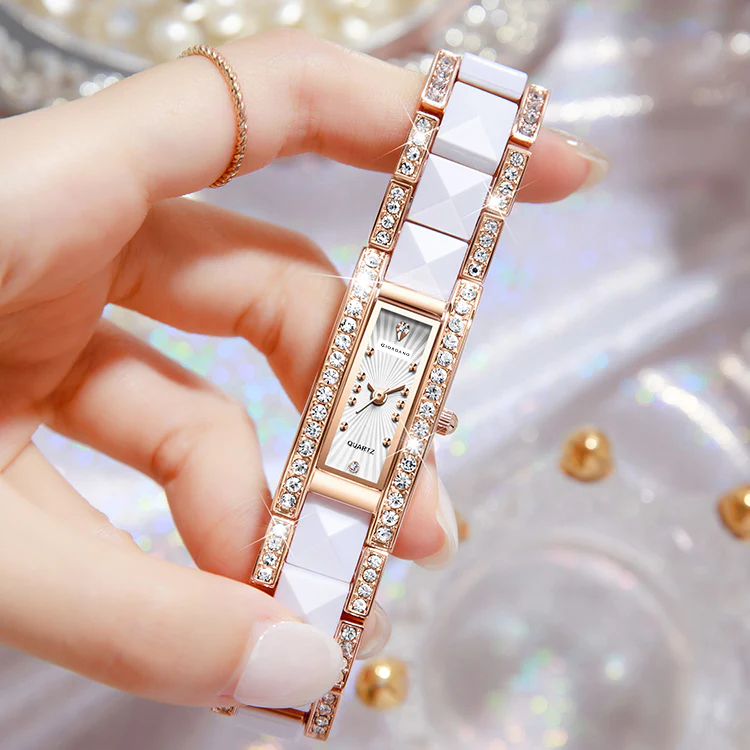 Giordano Luxury Crystal Studded Bracelet Watch for Women -  Elegant Rectangular Dial, Quartz Movement and stainless steel strap | GZ-60104-33 - Image 6