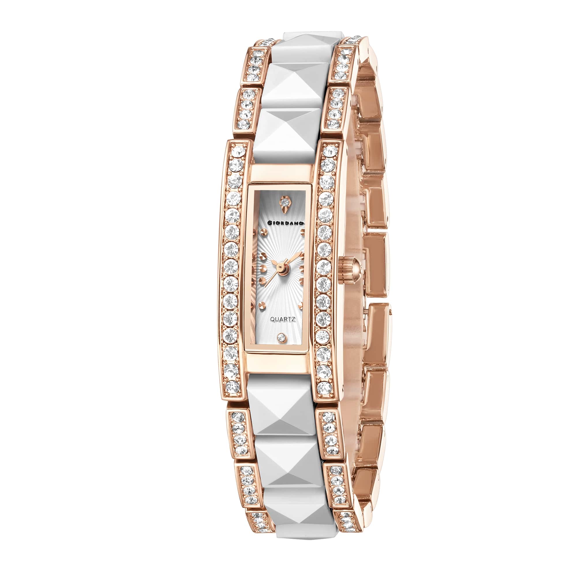 Giordano Luxury Crystal Studded Bracelet Watch for Women -  Elegant Rectangular Dial, Quartz Movement and stainless steel strap | GZ-60104-33 - Image 7