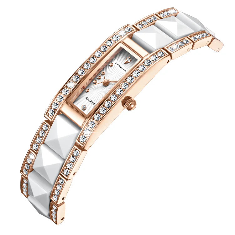 Giordano Luxury Crystal Studded Bracelet Watch for Women -  Elegant Rectangular Dial, Quartz Movement and stainless steel strap | GZ-60104-33 - Image 8