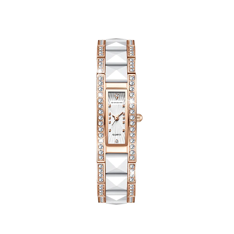 Giordano Luxury Crystal Studded Bracelet Watch for Women -  Elegant Rectangular Dial, Quartz Movement and stainless steel strap | GZ-60104-33 - Image 9