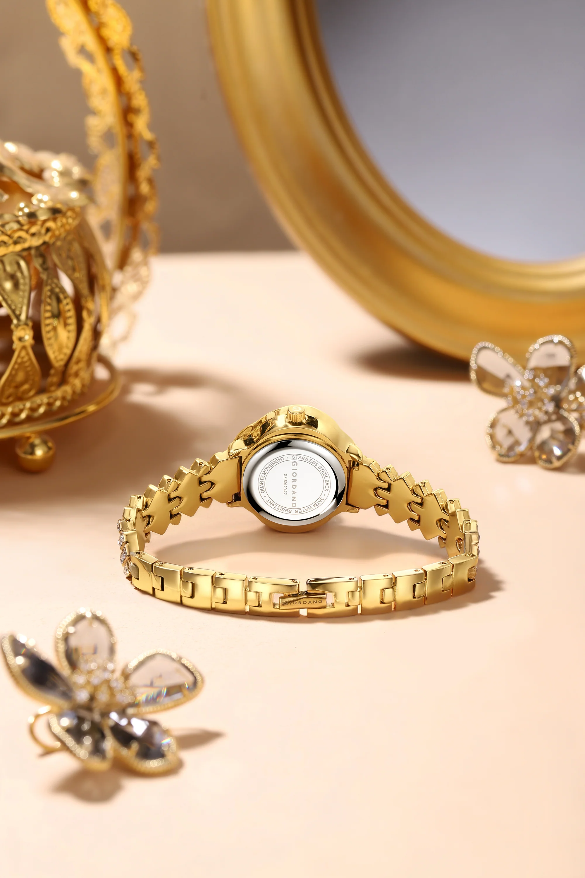 Giordano Luxury Crystal Watch for Women, Stainless Steel Strap, Diamond-Studded Bezel, Elegant Dress Timepiece | GZ-60120-22 - Image 4
