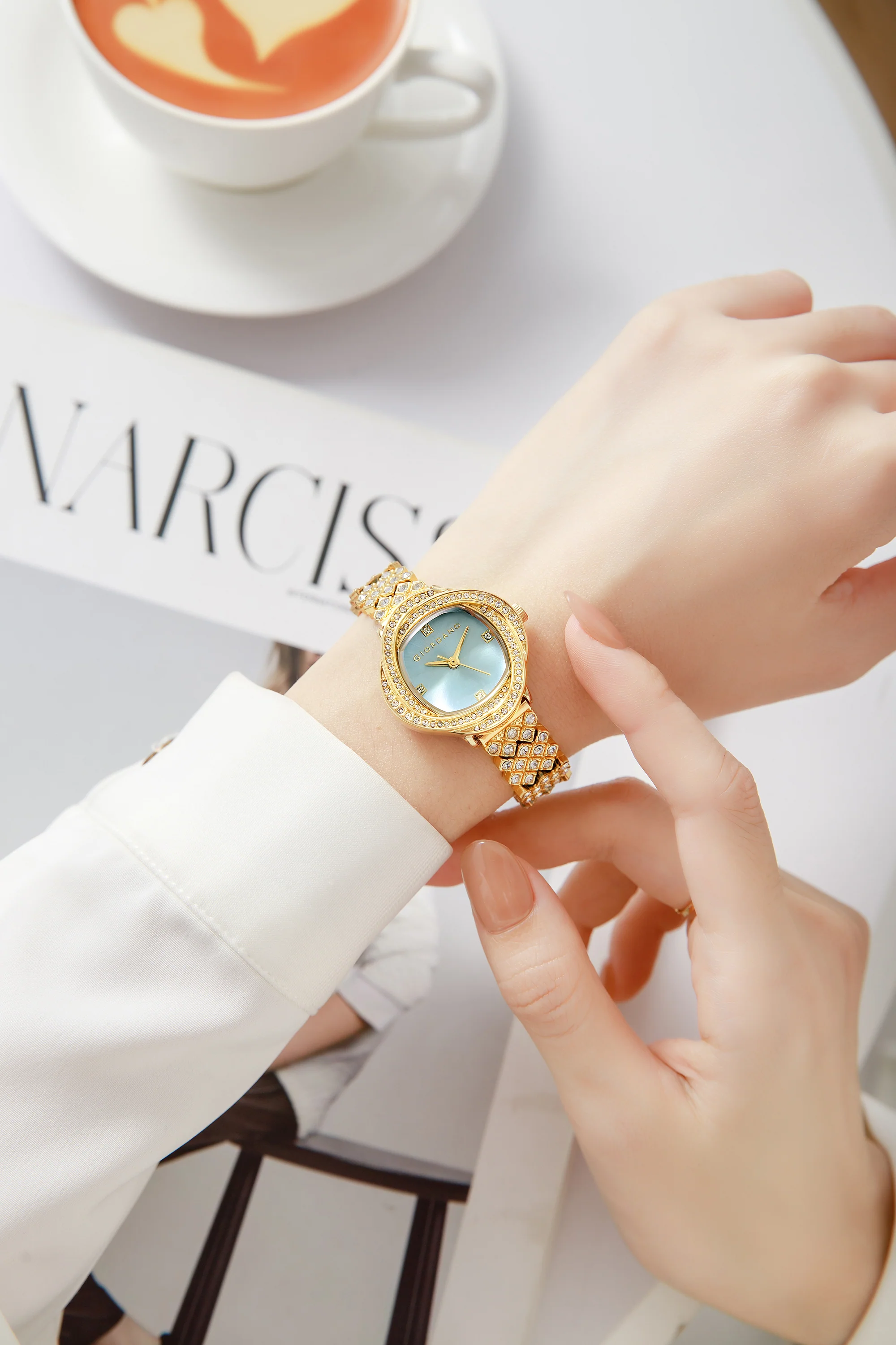 Giordano Luxury Crystal Watch for Women, Stainless Steel Strap, Diamond-Studded Bezel, Elegant Dress Timepiece | GZ-60120-33 - Image 2