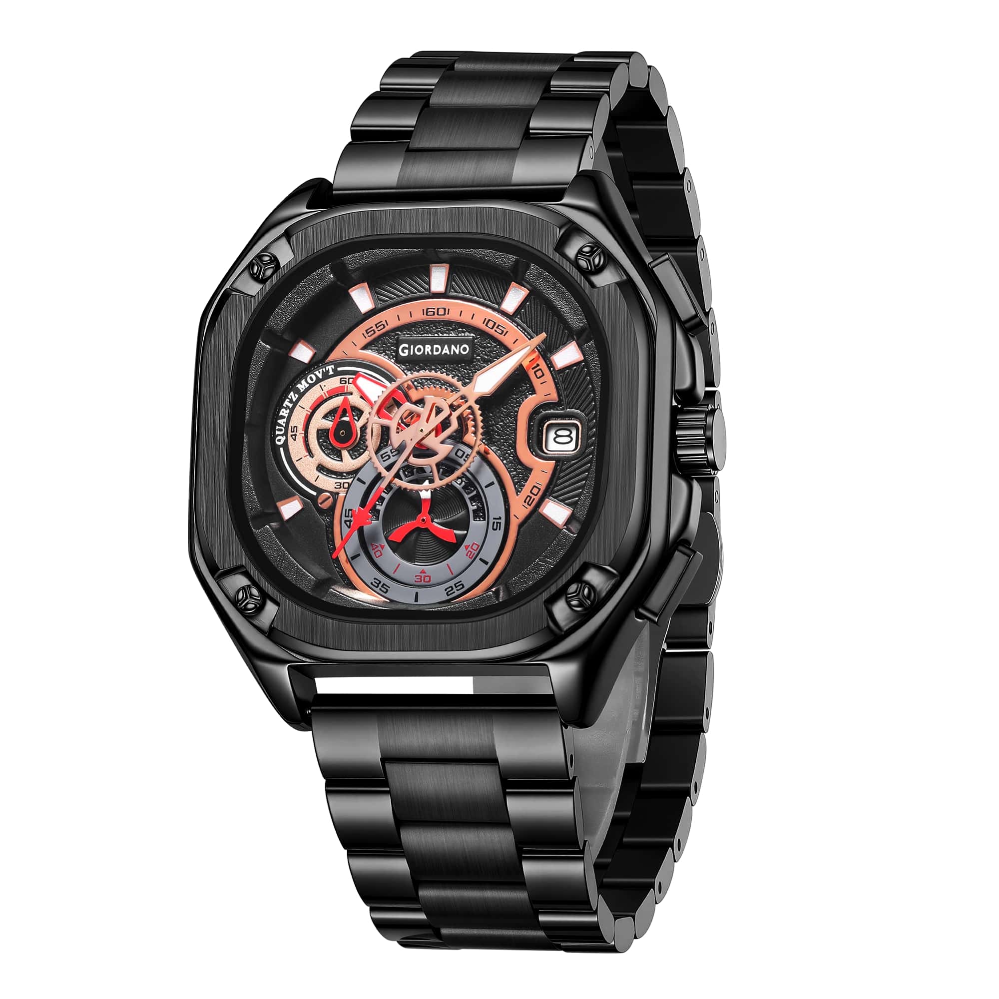 Giordano Luxury Multifunctional Analog Watch for Men with Skeleton Dial, Luminous Hands, Date Display, Stainless Steel Strap & Water Resistant GZ-50156-22 - Image 5