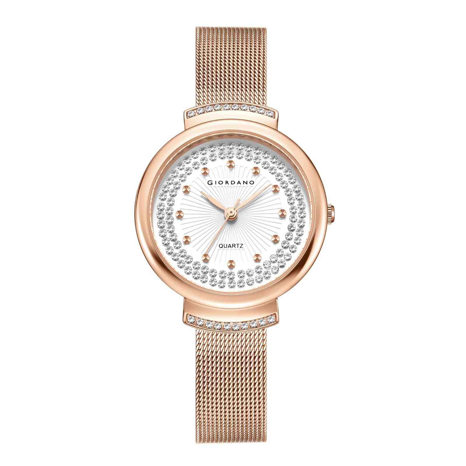 Giordano Luxury Rose Gold Analog Watch for Women – Crystal Embellished Dial, Mesh Strap, Quartz Movement – Elegant Timepiece - GZ-60143-11 - Image 5