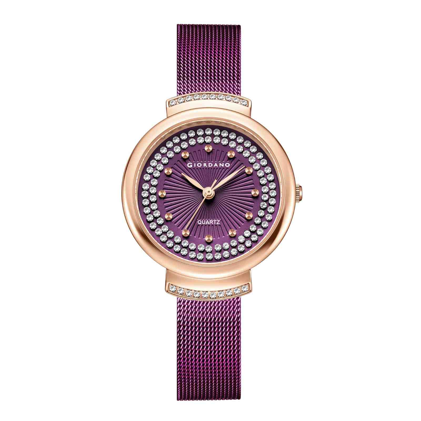 Giordano Luxury Rose Gold Analog Watch for Women – Crystal Embellished Dial, Mesh Strap, Quartz Movement – Elegant Timepiece - GZ-60143-22 - Image 5