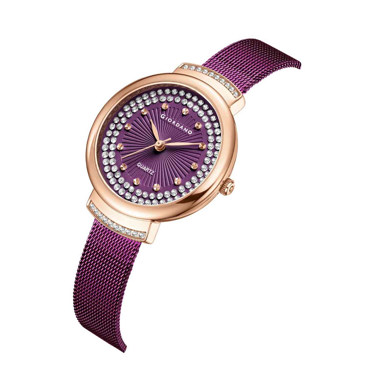 Giordano Luxury Rose Gold Analog Watch for Women – Crystal Embellished Dial, Mesh Strap, Quartz Movement – Elegant Timepiece - GZ-60143-22 - Image 6