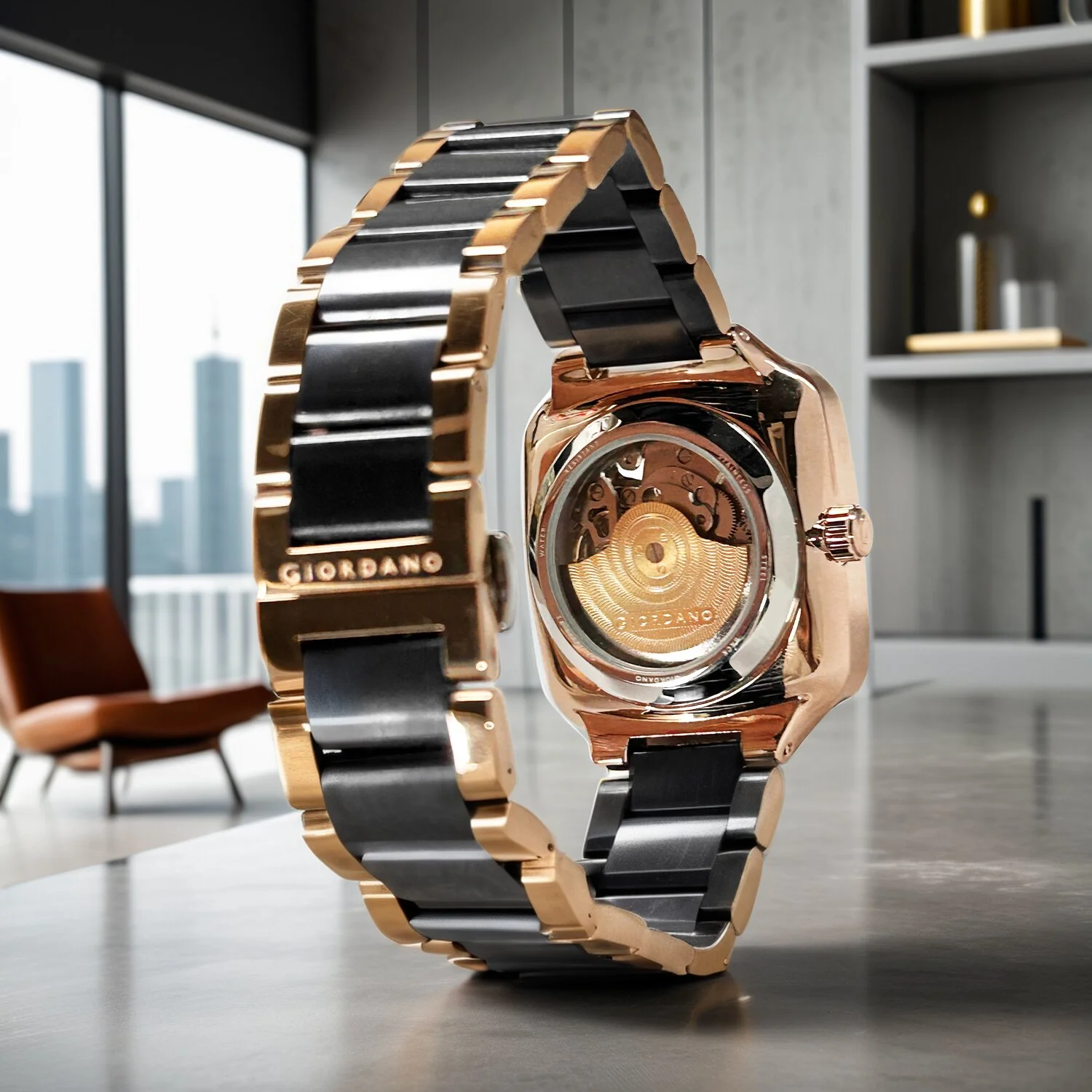 Giordano Luxury Watch for Men – Automatic Skeleton Square Dial, Stainless Steel Strap, Premium Mechanical Movement | GZ-50121-11 - Image 10