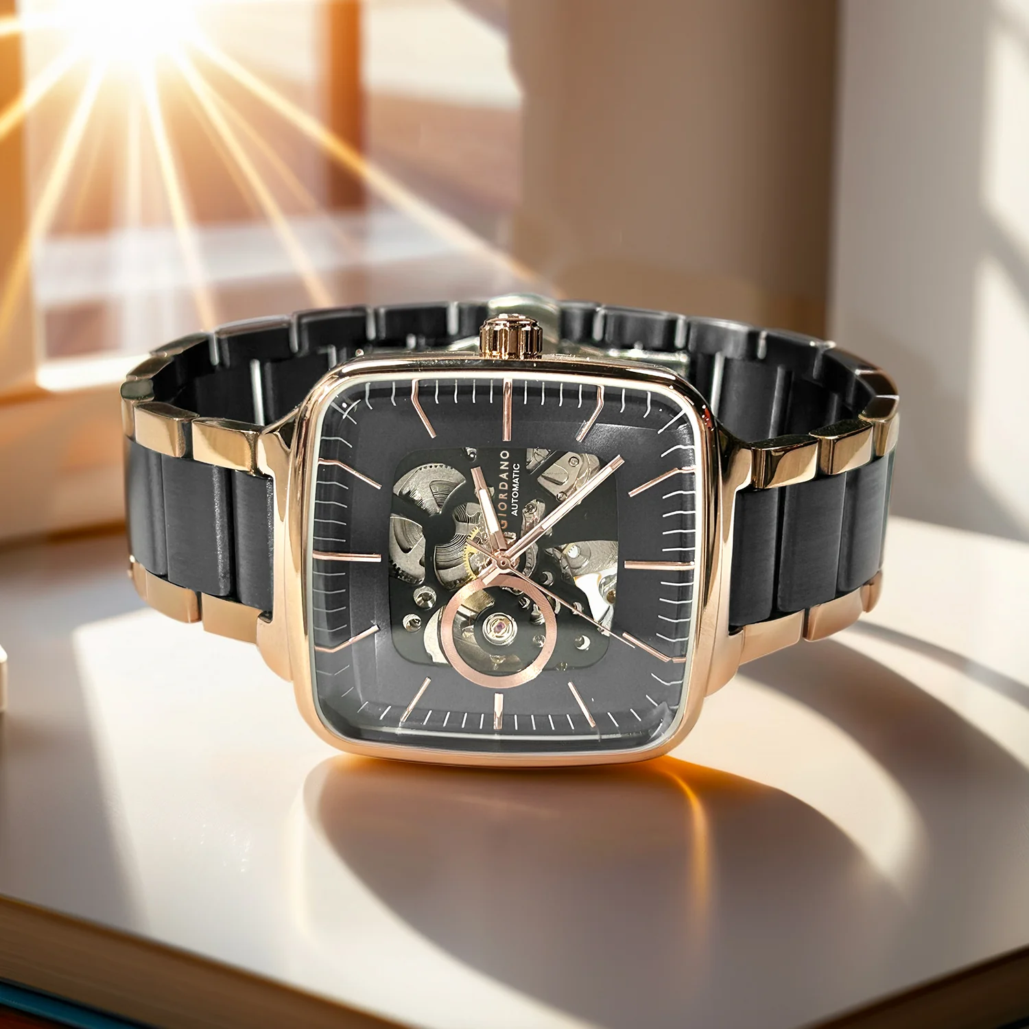 Giordano Luxury Watch for Men – Automatic Skeleton Square Dial, Stainless Steel Strap, Premium Mechanical Movement | GZ-50121-11 - Image 5