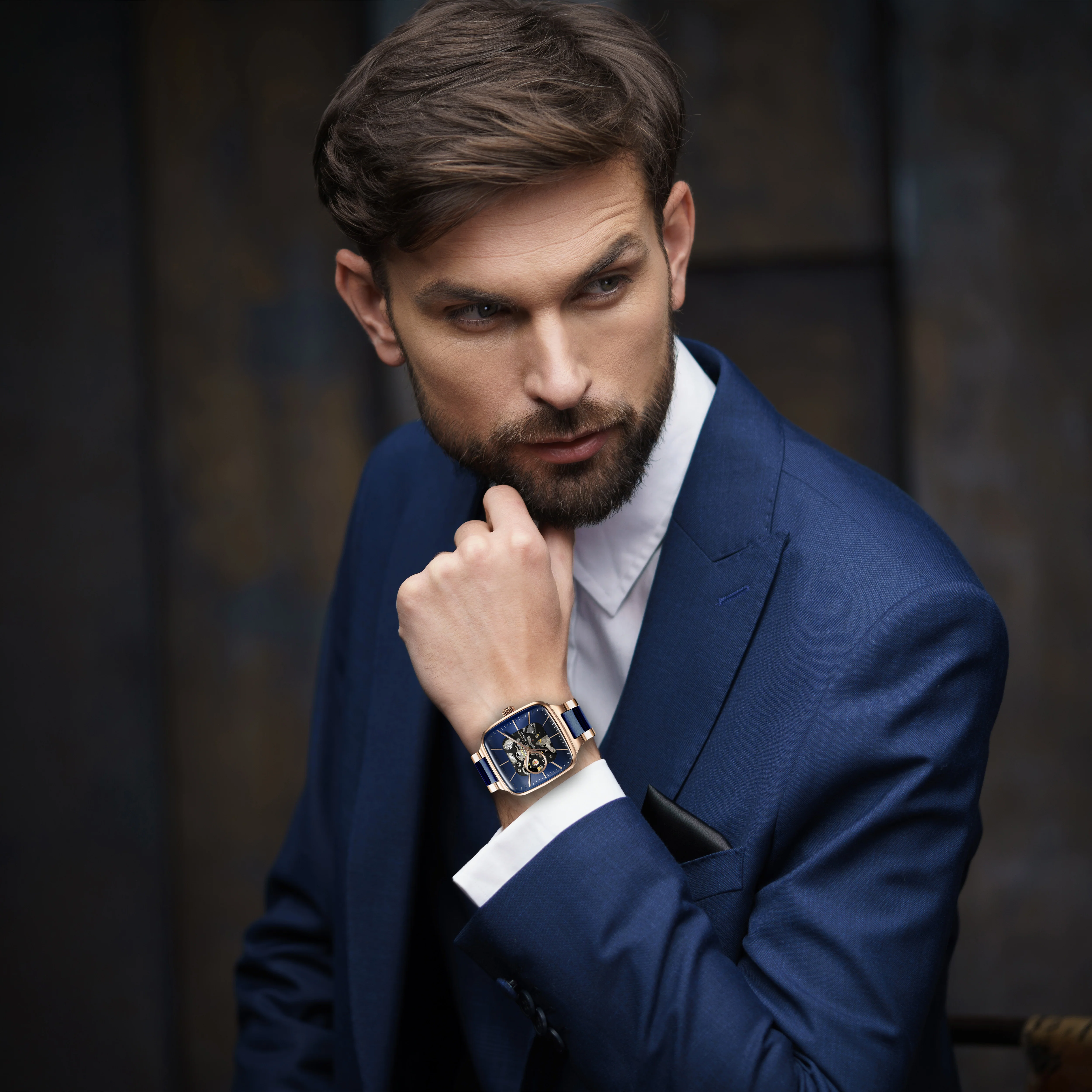Giordano Luxury Watch for Men – Automatic Skeleton Square Dial, Stainless Steel Strap, Premium Mechanical Movement | GZ-50121-22 - Image 2