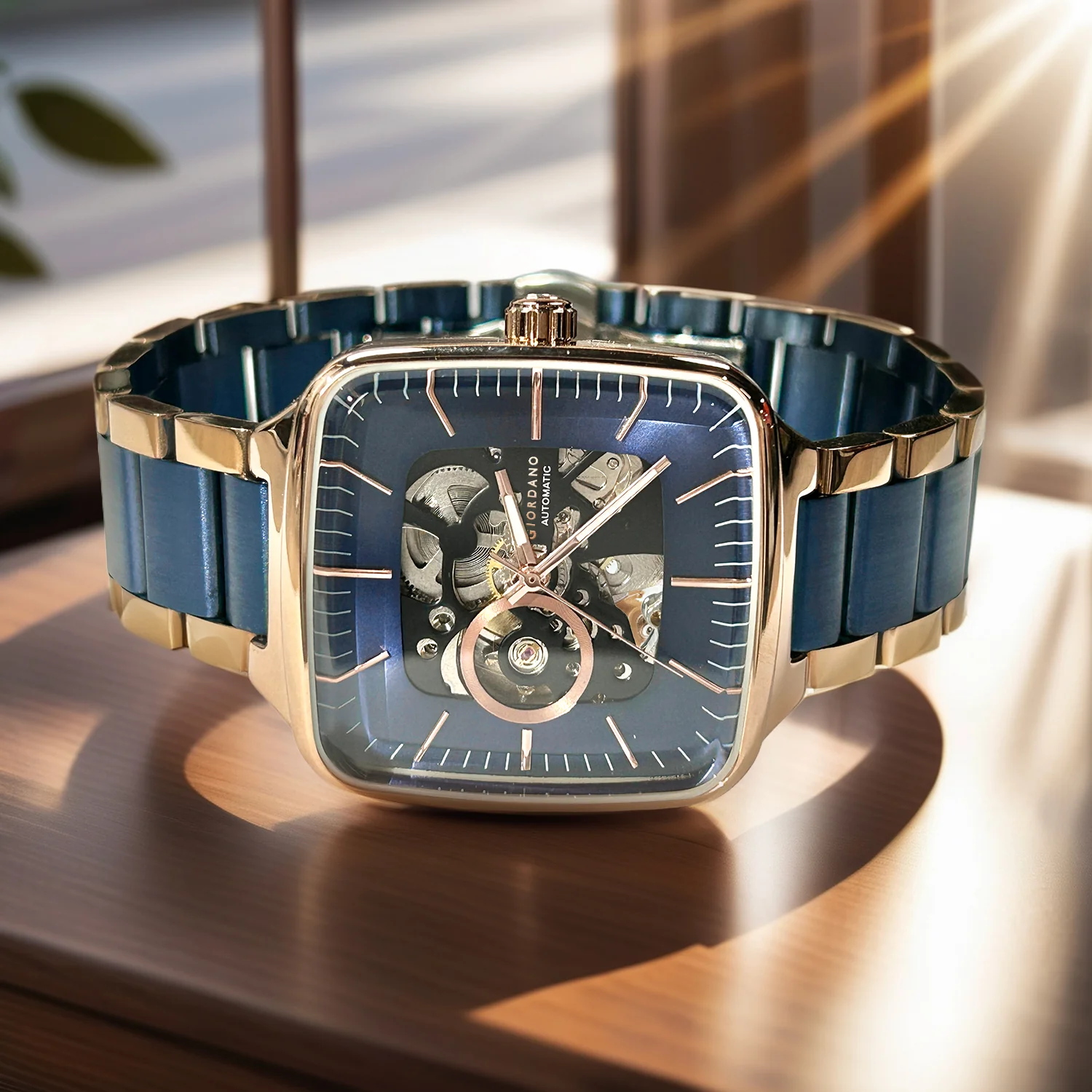 Giordano Luxury Watch for Men – Automatic Skeleton Square Dial, Stainless Steel Strap, Premium Mechanical Movement | GZ-50121-22 - Image 4