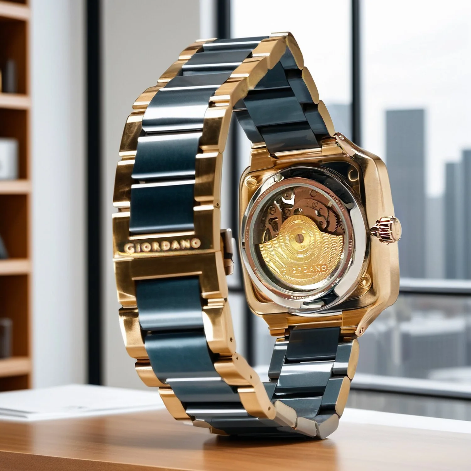 Giordano Luxury Watch for Men – Automatic Skeleton Square Dial, Stainless Steel Strap, Premium Mechanical Movement | GZ-50121-22 - Image 7