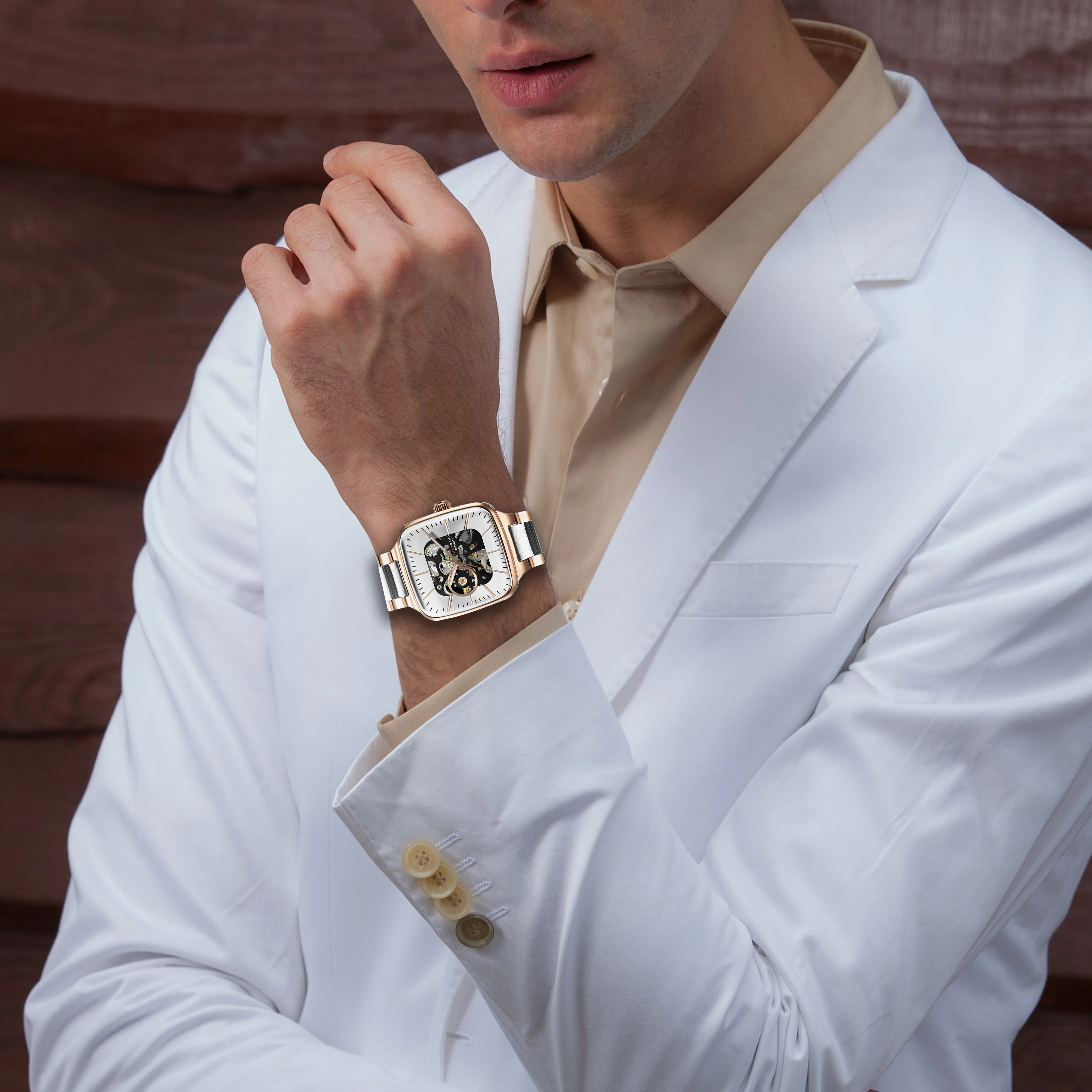 Giordano Luxury Watch for Men – Automatic Skeleton Square Dial, Stainless Steel Strap, Premium Mechanical Movement | GZ-50121-33 - Image 2