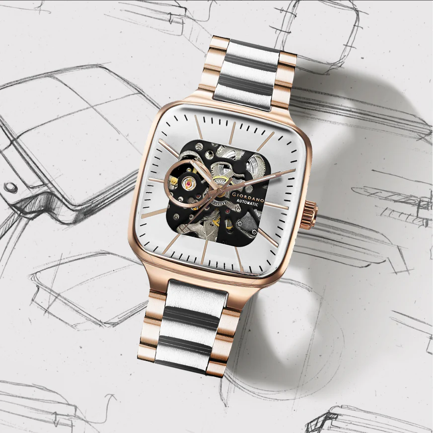 Giordano Luxury Watch for Men – Automatic Skeleton Square Dial, Stainless Steel Strap, Premium Mechanical Movement | GZ-50121-33 - Image 5