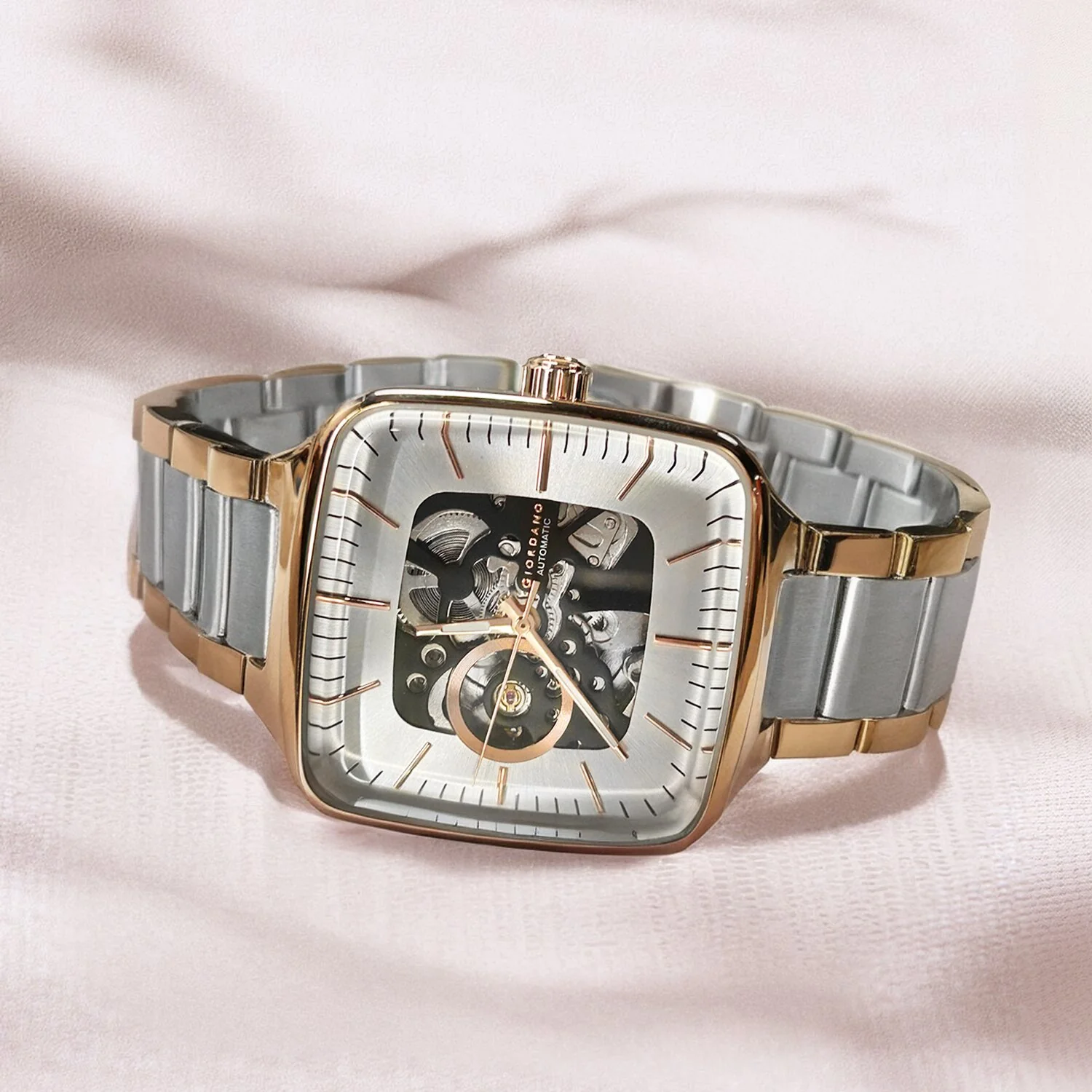 Giordano Luxury Watch for Men – Automatic Skeleton Square Dial, Stainless Steel Strap, Premium Mechanical Movement | GZ-50121-33 - Image 6