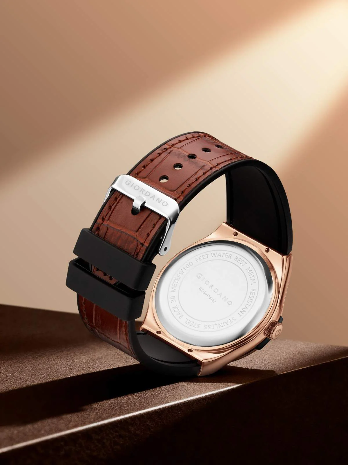 GIORDANO Luxury Watch for Men with Leather Strap, Day-Date Display, Brushed Metal Finish, and Silver Screw Details - GZ-50176-02 - Image 5