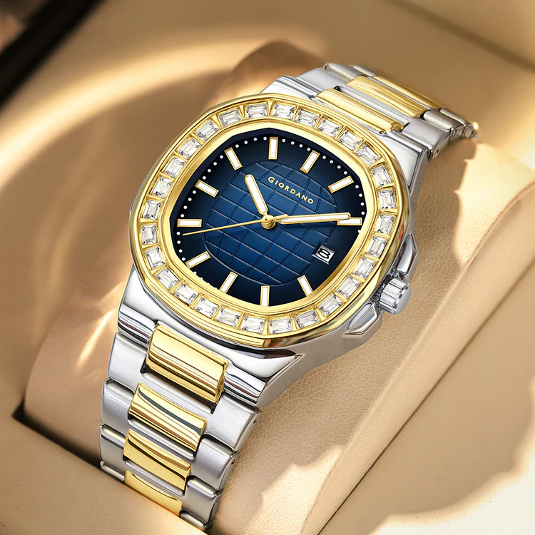 Giordano Luxury Watch for men with Textured Dial, Crystal Bezel, Date Display and stainless Steel strap GZ-50137-33 - Image 6