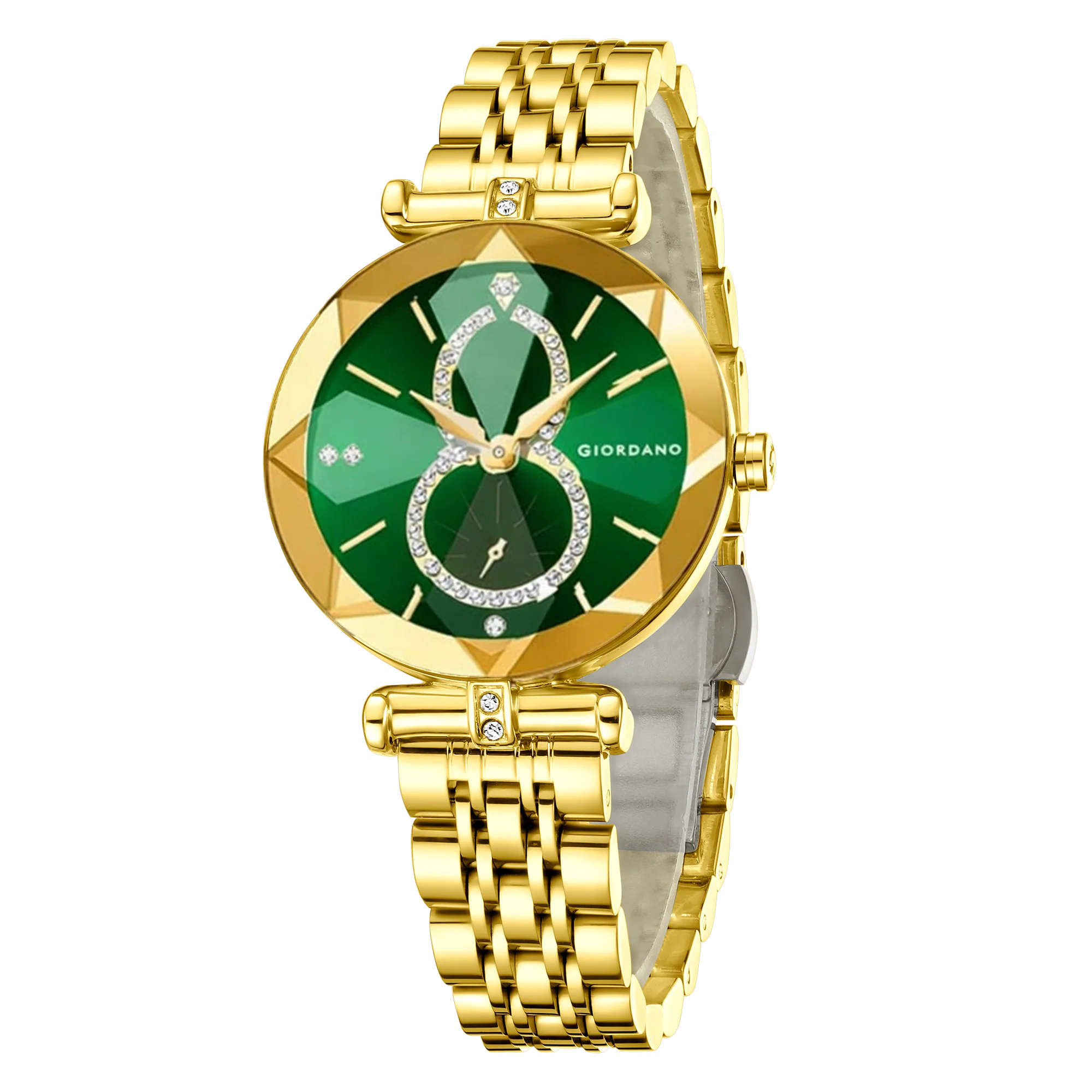 Giordano Luxury Watch for Women – Round Diamond Cut Glass Dial, Elegant Gold Stainless Steel Strap with Quartz Movement - GZ-60092-55 - Image 4