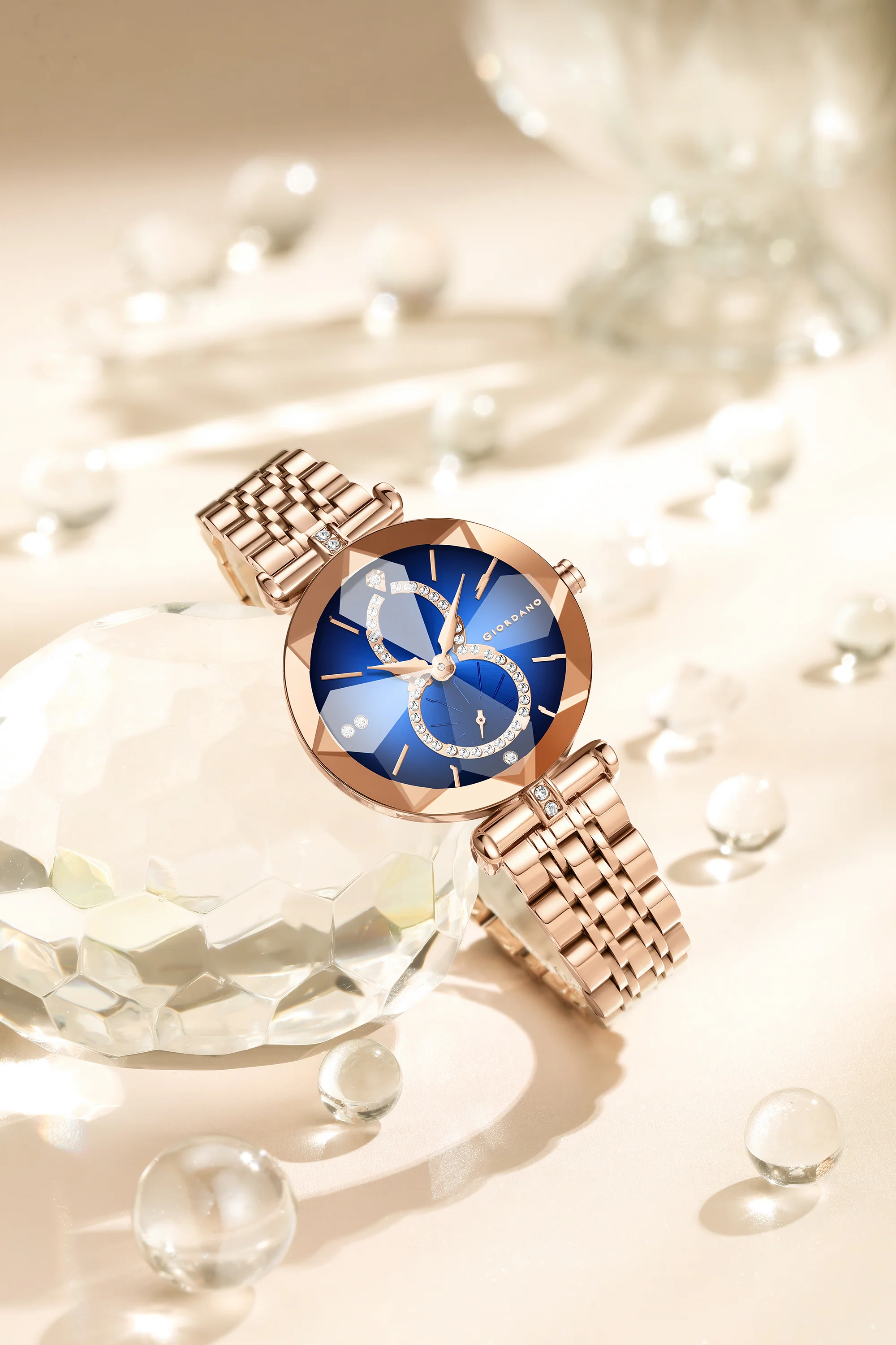 Giordano Luxury Watch for women Round Diamond cut glass Dial,  Elegant Stainless Steel Strap with Quartz Movement-GZ-60092-11 - Image 3