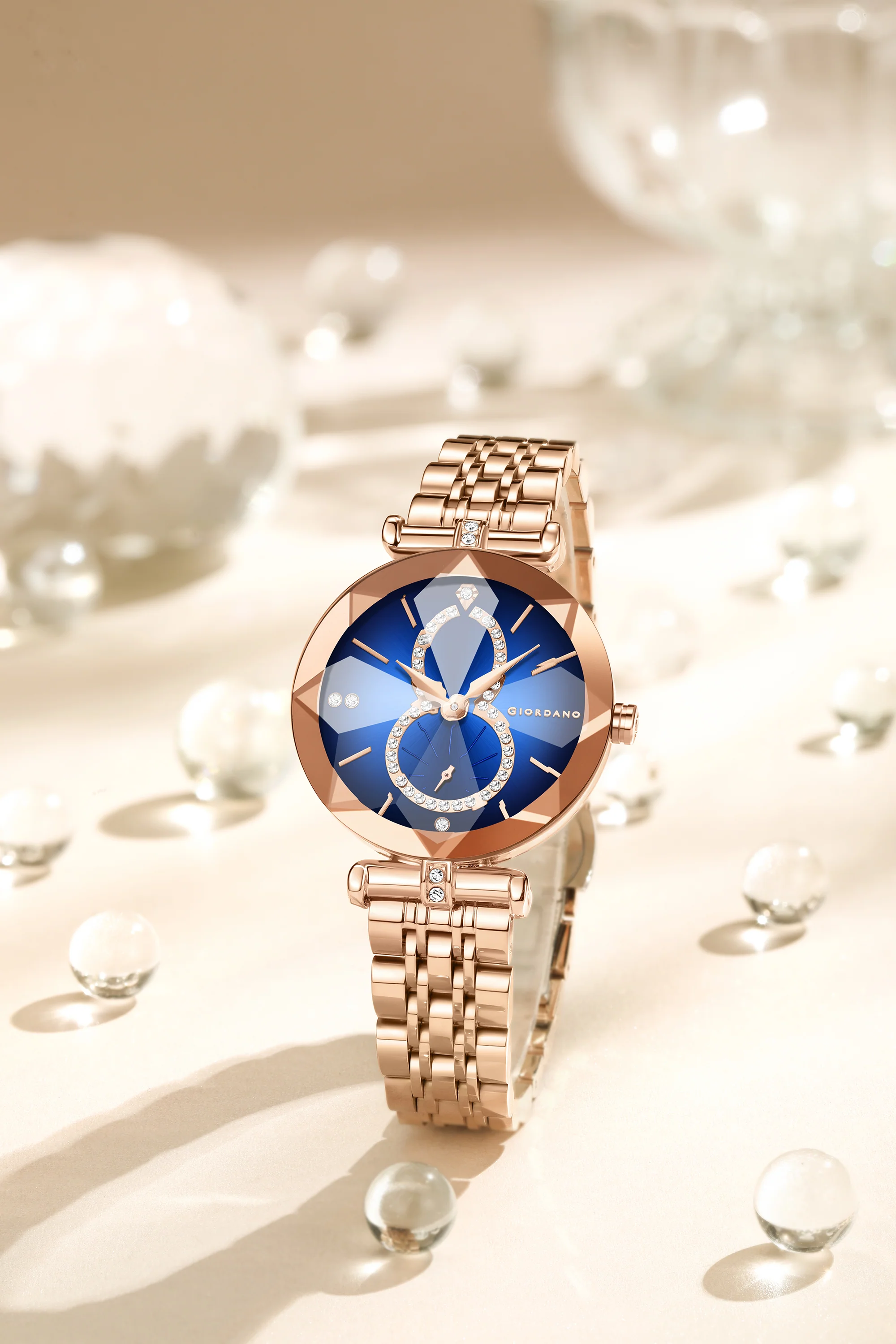 Giordano Luxury Watch for women Round Diamond cut glass Dial,  Elegant Stainless Steel Strap with Quartz Movement-GZ-60092-11 - Image 4