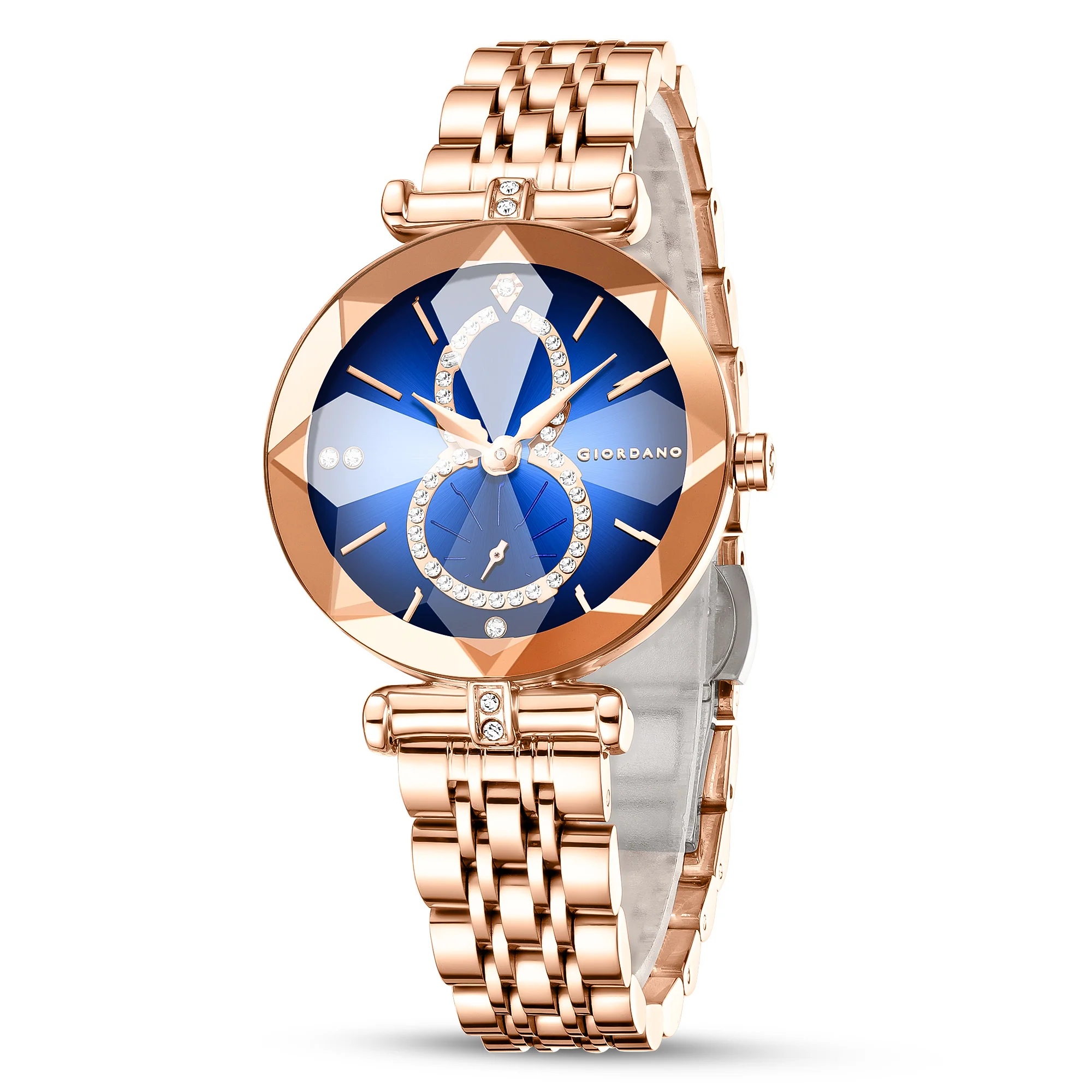 Giordano Luxury Watch for women Round Diamond cut glass Dial,  Elegant Stainless Steel Strap with Quartz Movement-GZ-60092-11 - Image 5