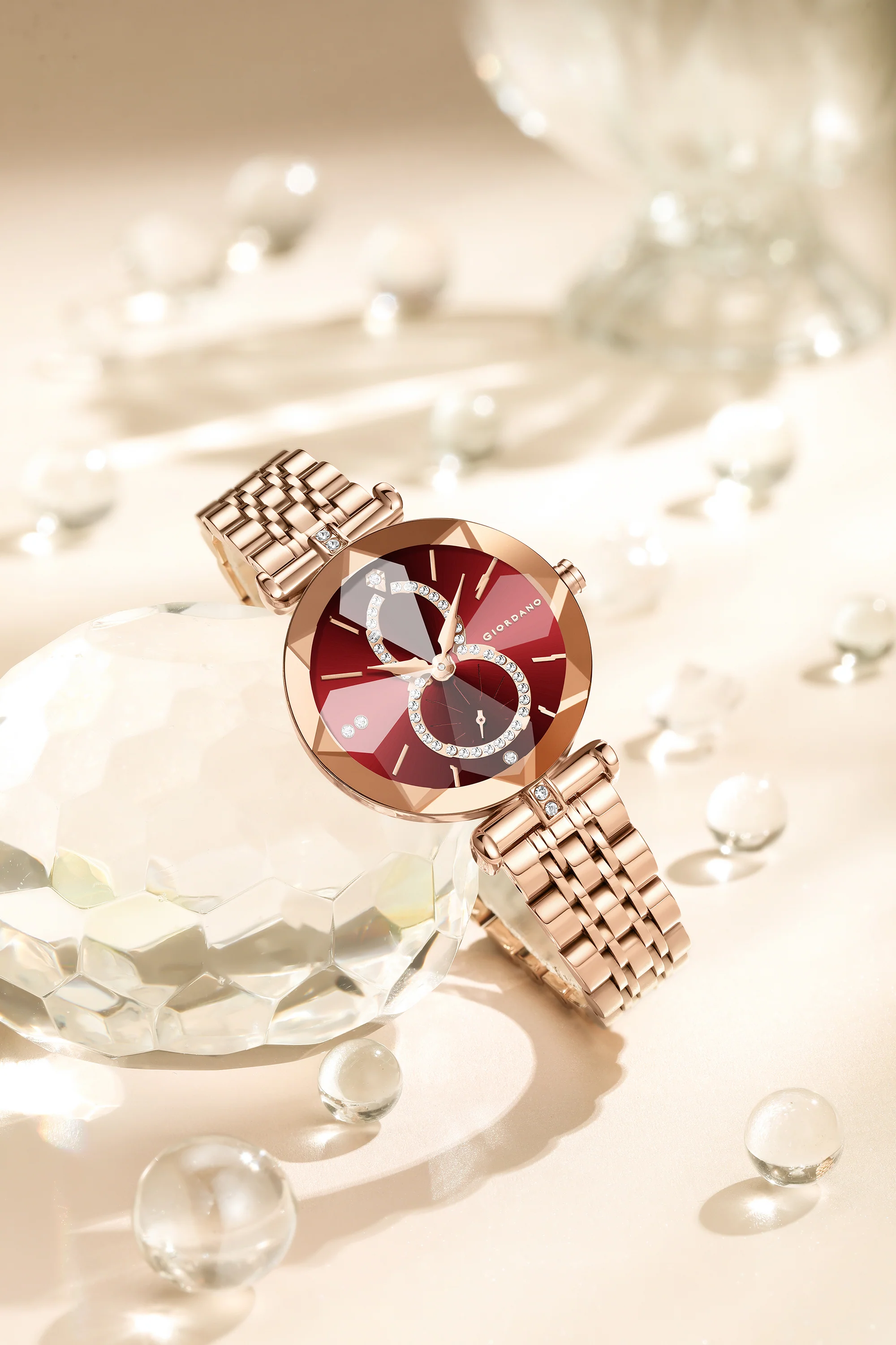 Giordano Luxury Watch for women Round Diamond cut glass Dial,  Elegant Stainless Steel Strap with Quartz Movement-GZ-60092-22 - Image 3