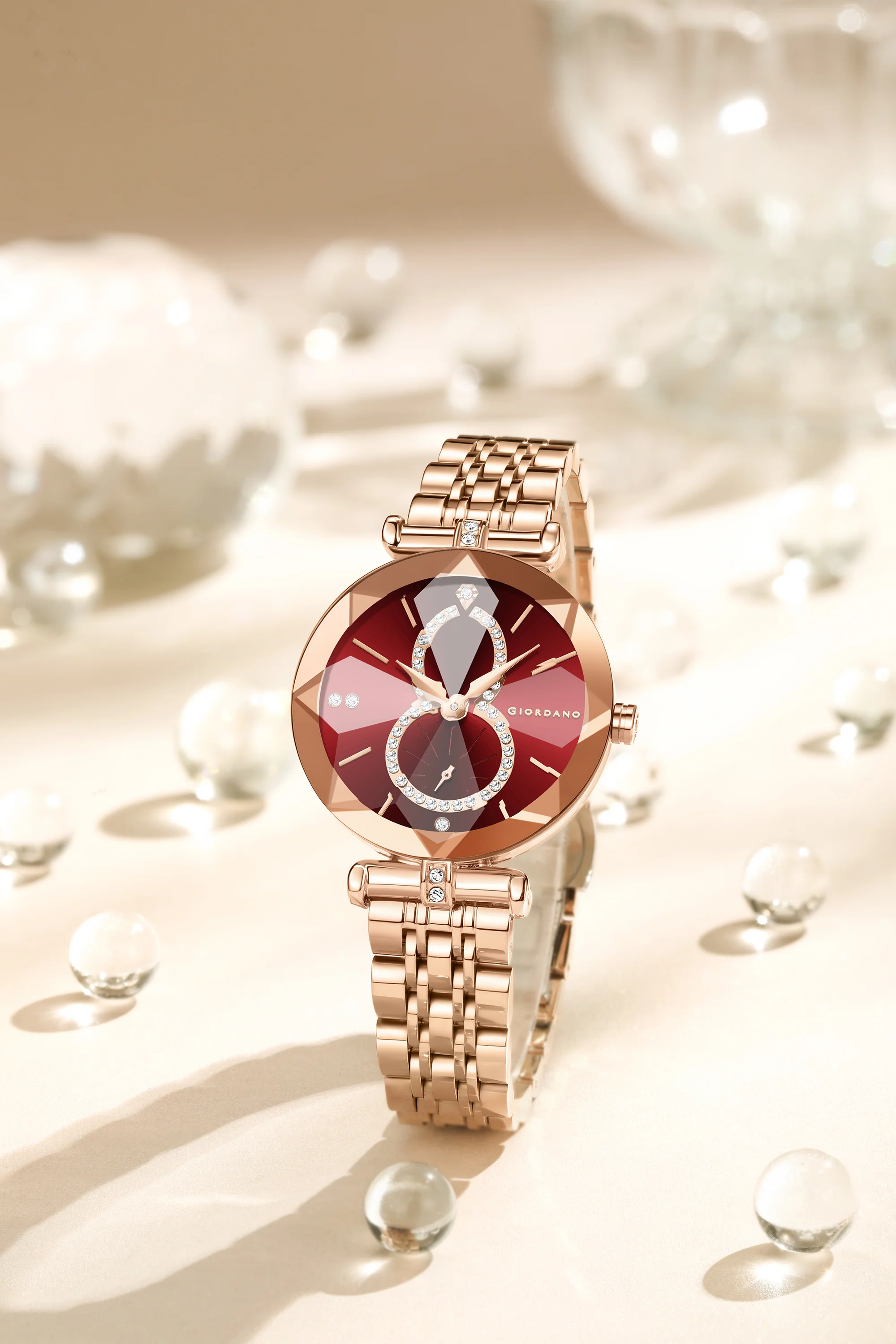 Giordano Luxury Watch for women Round Diamond cut glass Dial,  Elegant Stainless Steel Strap with Quartz Movement-GZ-60092-22 - Image 4
