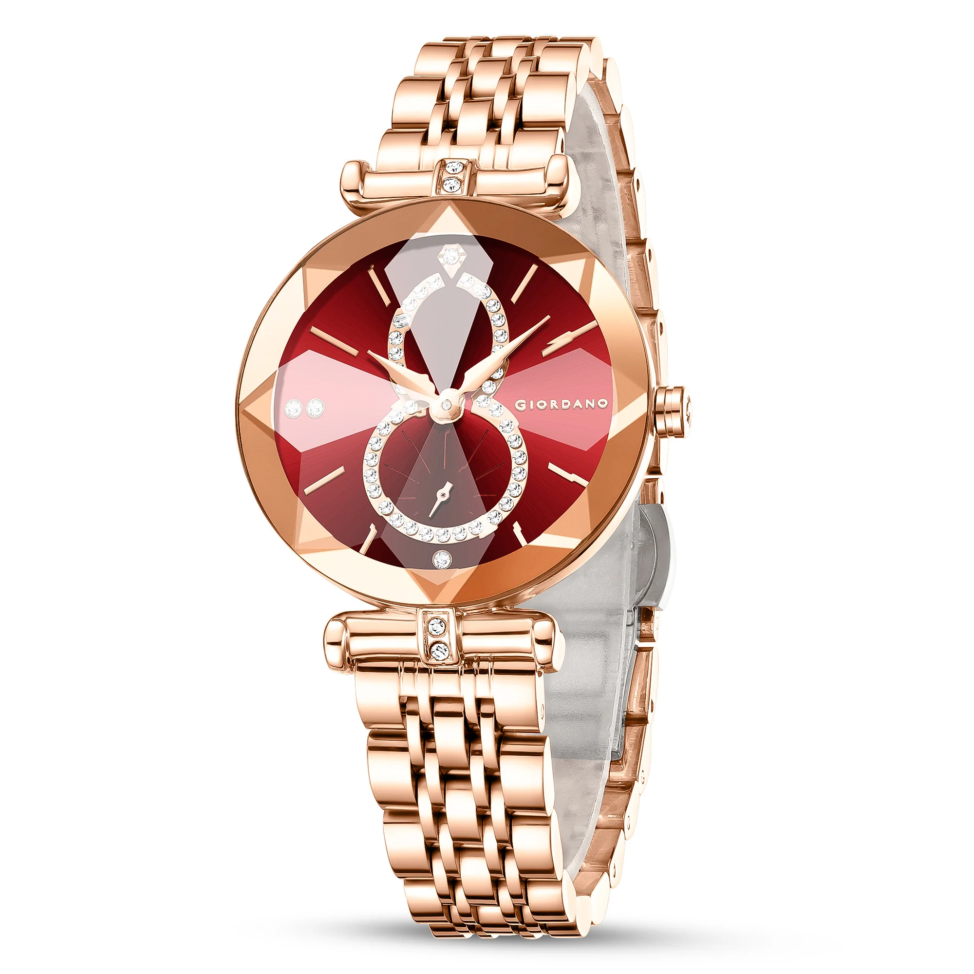 Giordano Luxury Watch for women Round Diamond cut glass Dial,  Elegant Stainless Steel Strap with Quartz Movement-GZ-60092-22 - Image 5
