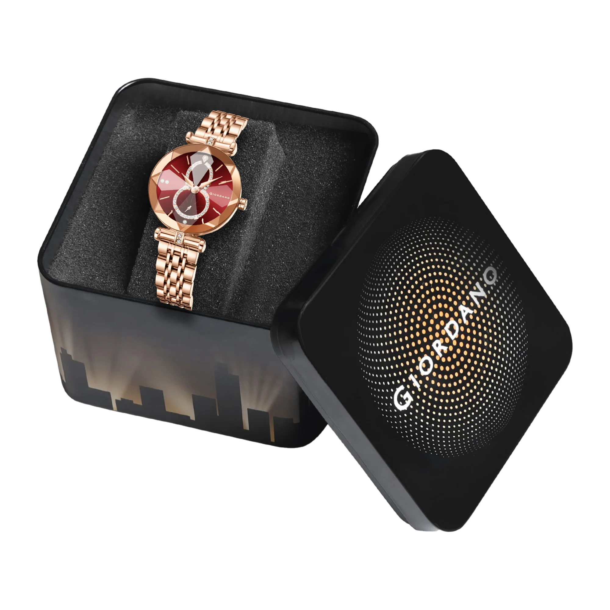 Giordano Luxury Watch for women Round Diamond cut glass Dial,  Elegant Stainless Steel Strap with Quartz Movement-GZ-60092-22 - Image 6