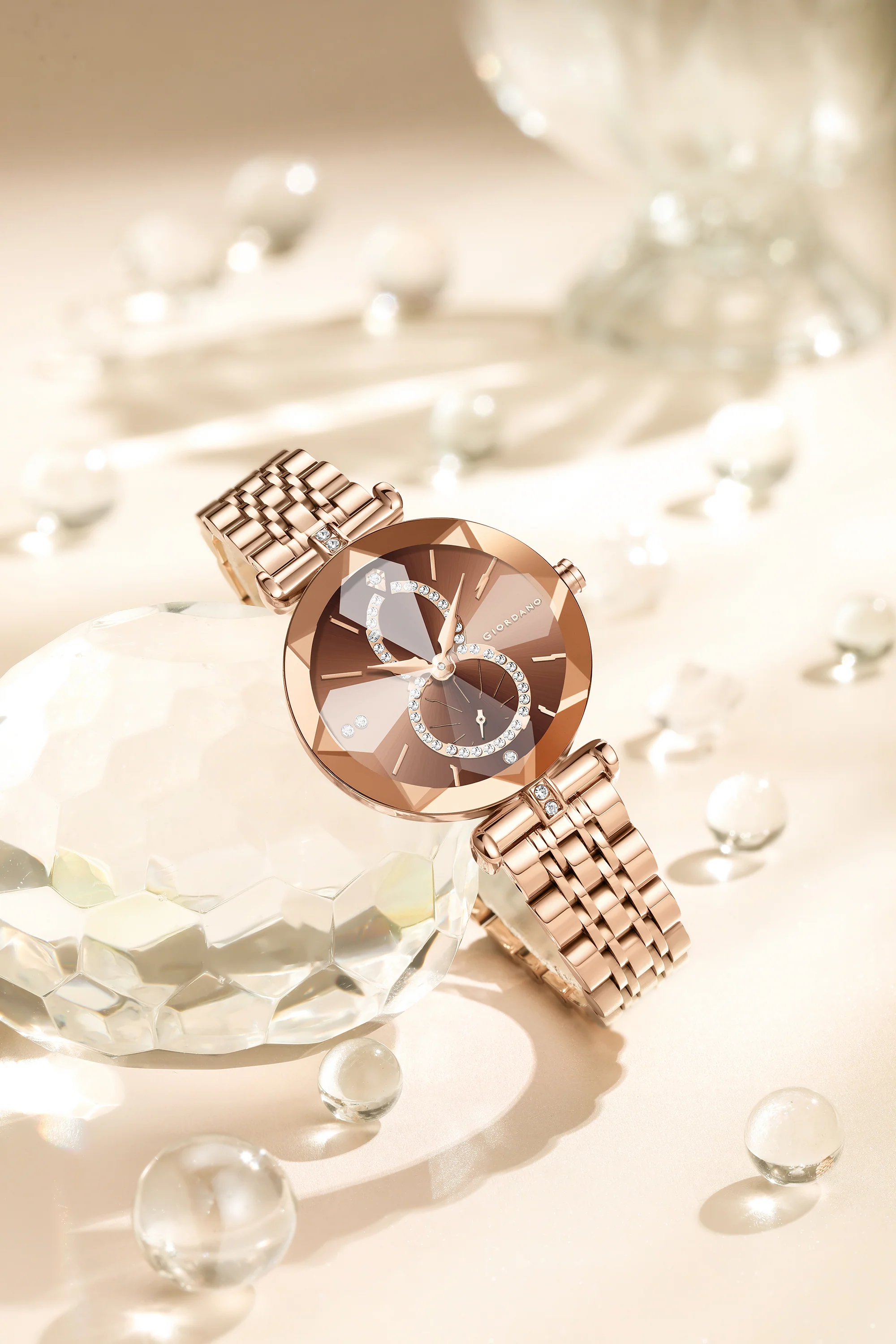 Giordano Luxury Watch for women Round Diamond cut glass Dial,  Elegant Stainless Steel Strap with Quartz Movement-GZ-60092-33 - Image 3