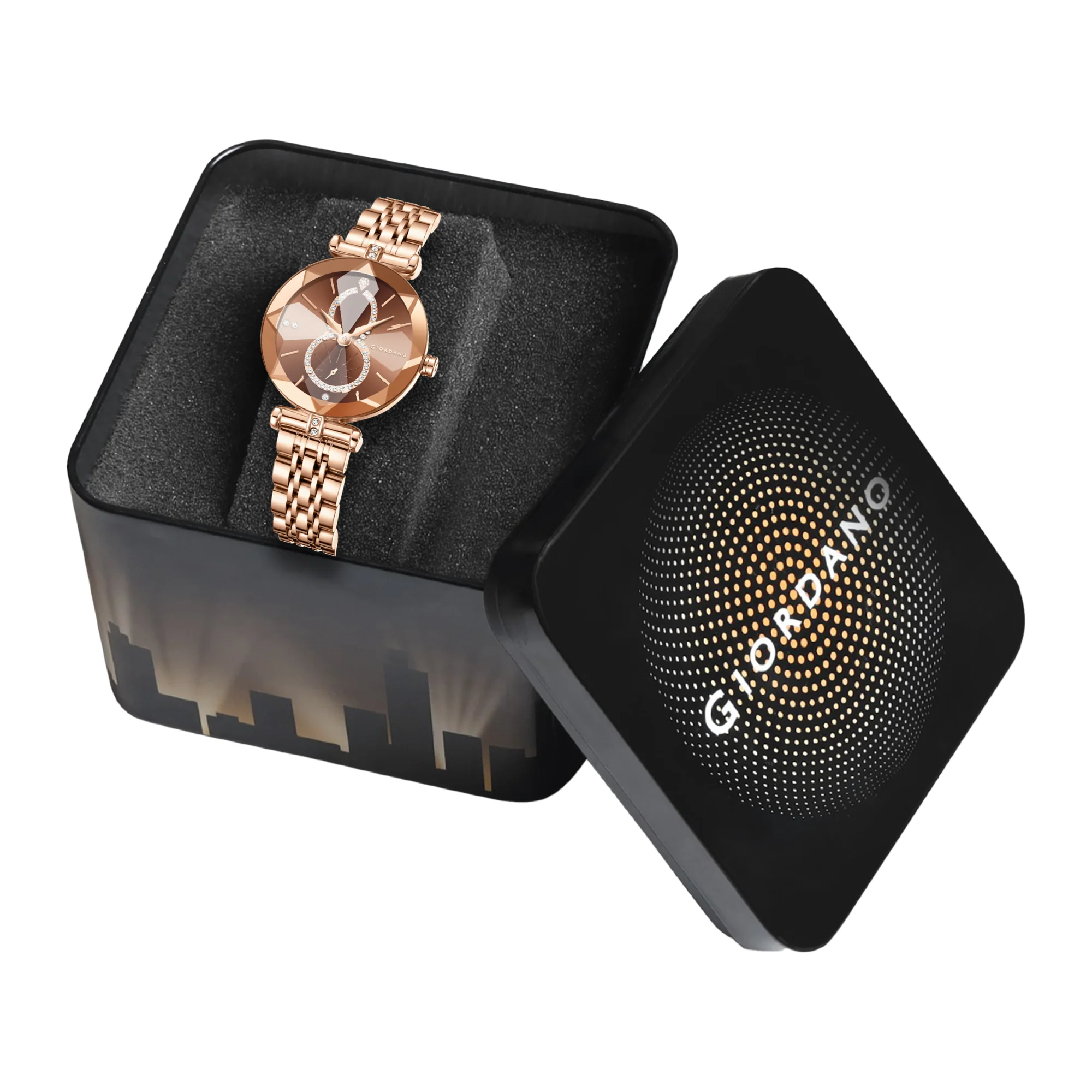 Giordano Luxury Watch for women Round Diamond cut glass Dial,  Elegant Stainless Steel Strap with Quartz Movement-GZ-60092-33 - Image 6