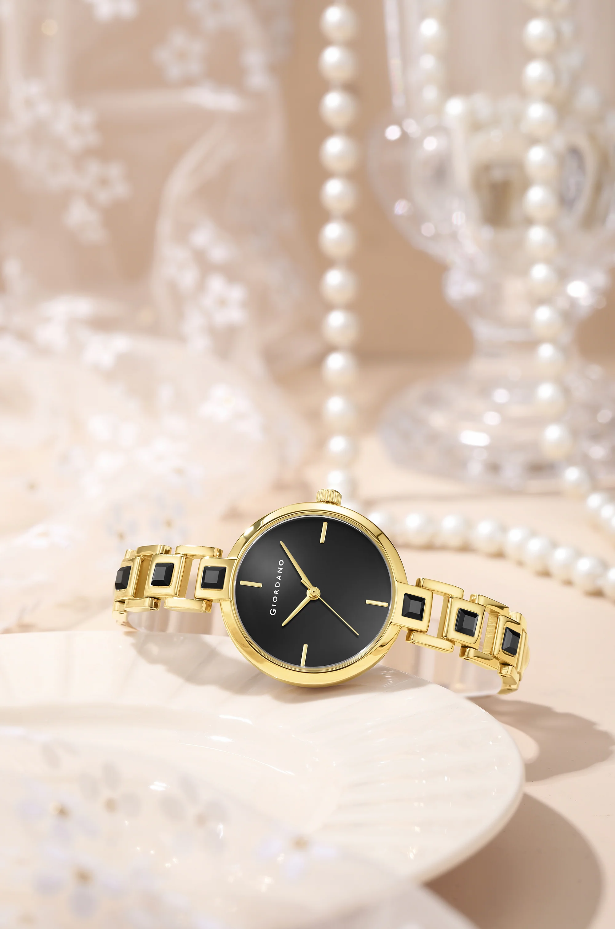 Giordano Luxury Watch for Women – Sleek Dial with Gold Accents and Two-Tone Stone Studded Stainless Steel Strap | GZ-60088-11 - Image 4