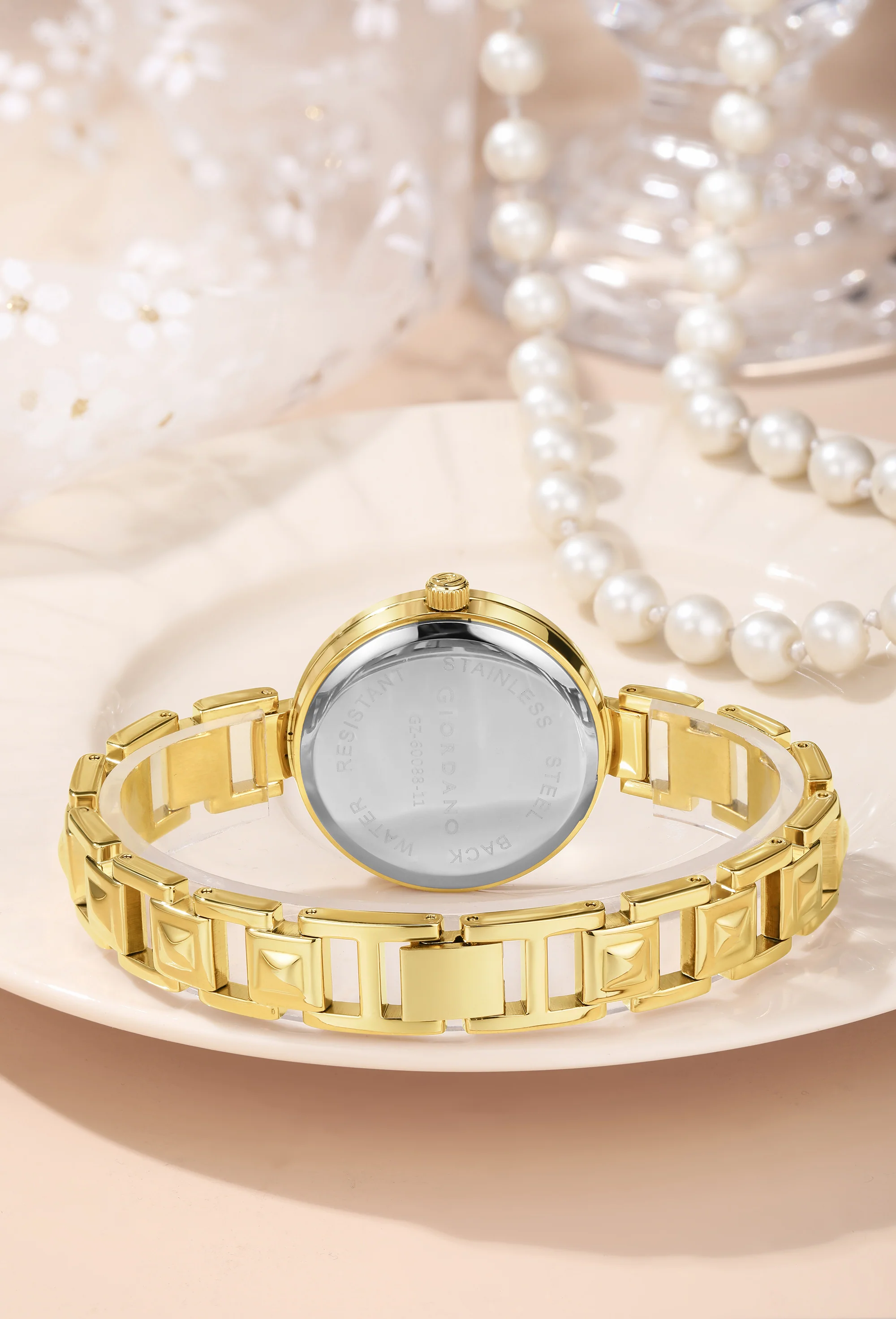 Giordano Luxury Watch for Women – Sleek Dial with Gold Accents and Two-Tone Stone Studded Stainless Steel Strap | GZ-60088-22 - Image 4