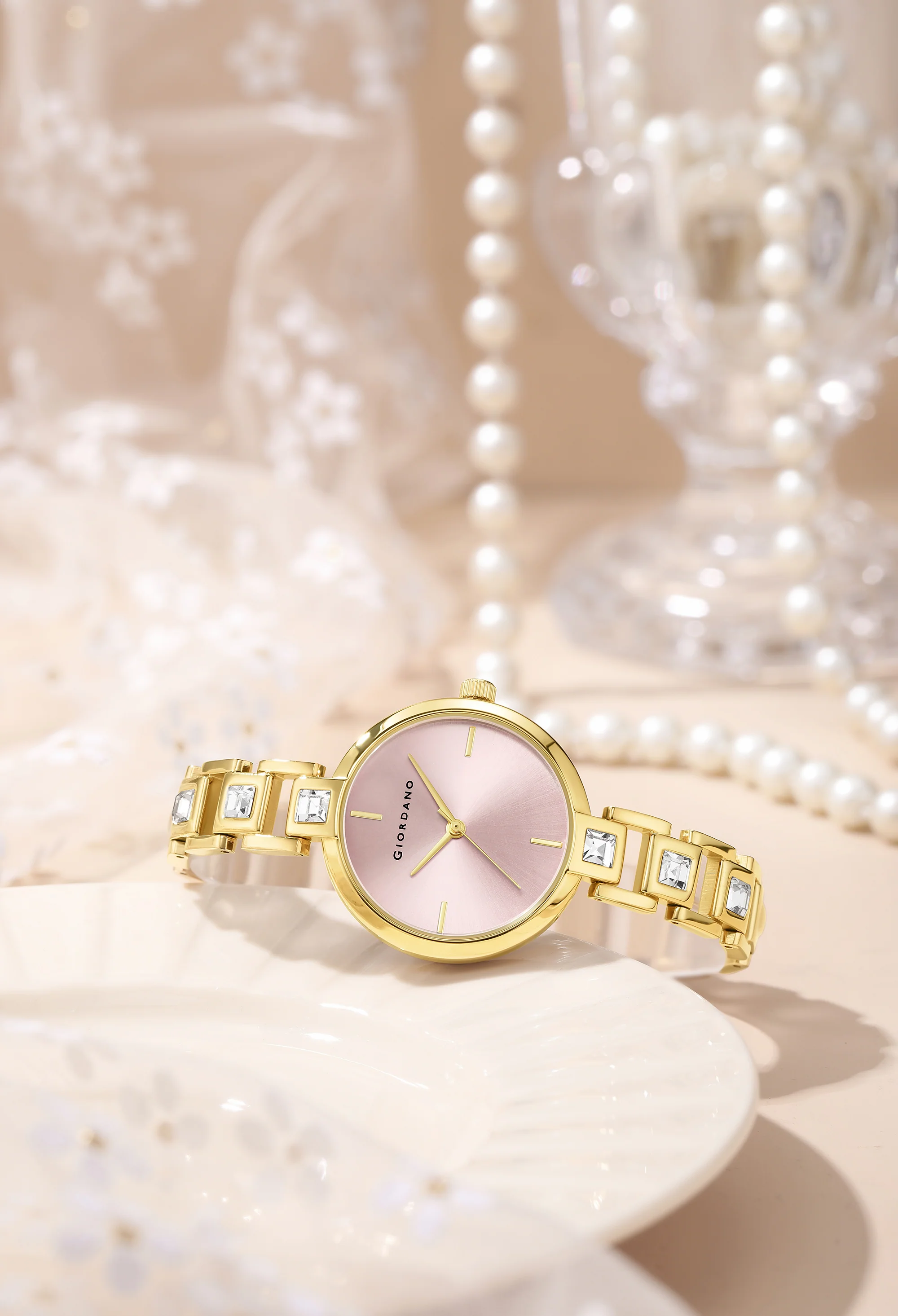 Giordano Luxury Watch for Women – Sleek Dial with Gold Accents and Two-Tone Stone Studded Stainless Steel Strap | GZ-60088-22 - Image 5